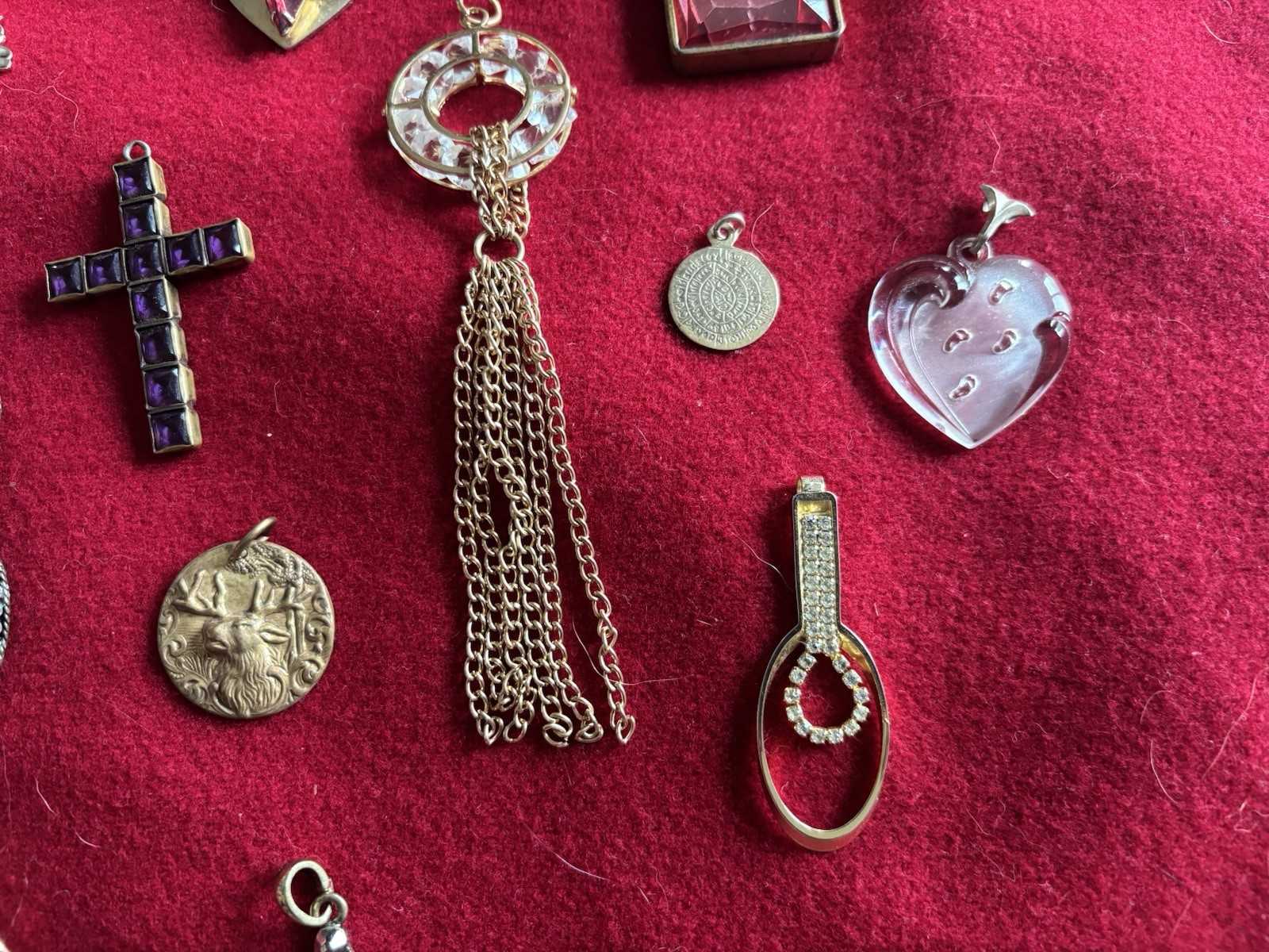 Vintage Mixed Jewelry Pendant Charm Lot Gold Silver Tone + Stones Lockets