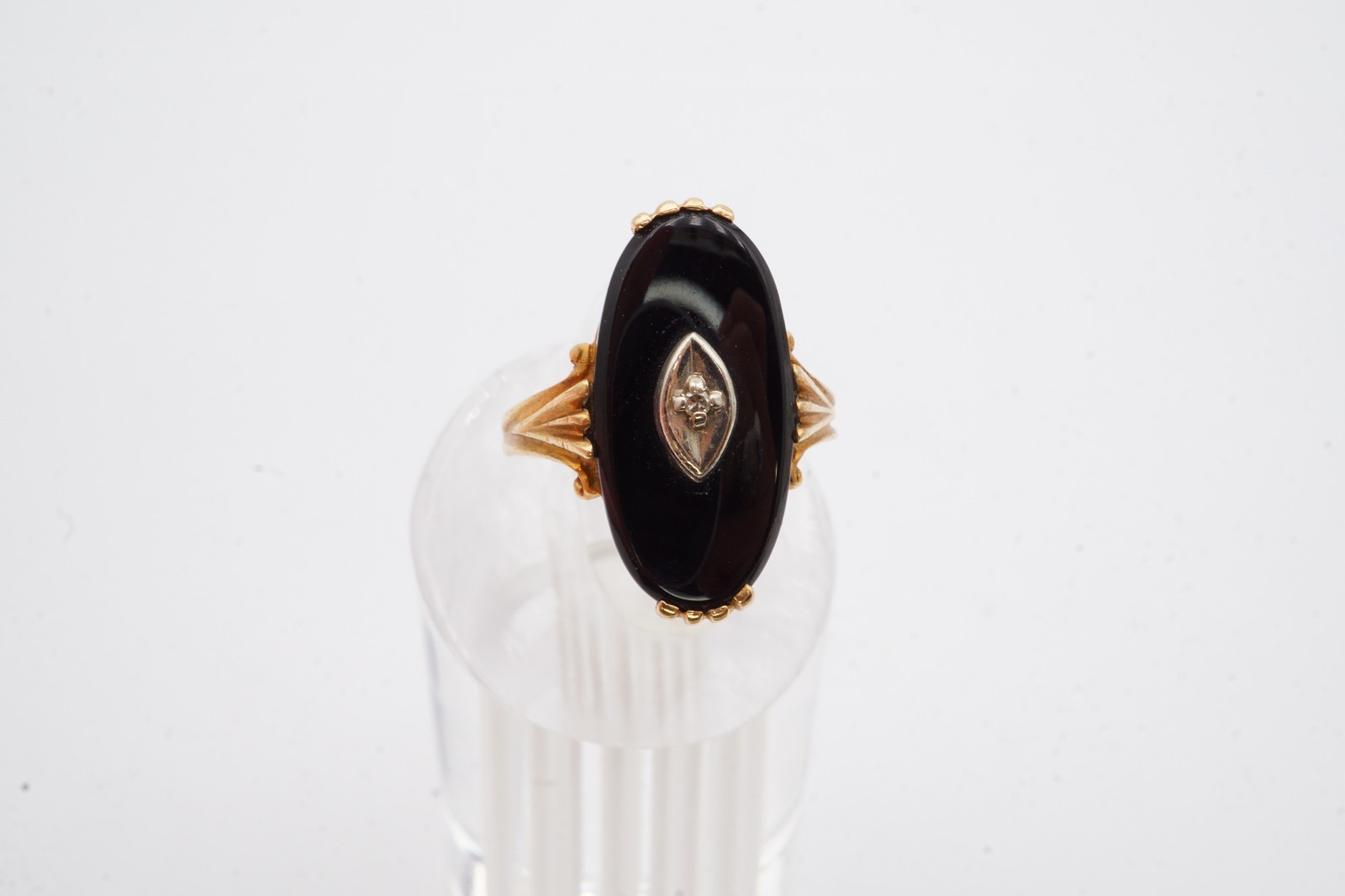 Vintage 10k Yellow Gold Black Onyx Diamond Ring Size 1.75