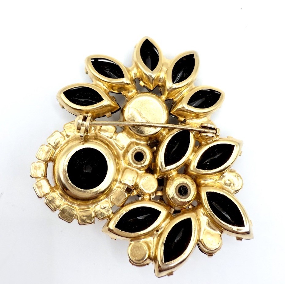 JULIANA Delizza & Elster Black and AB Rhinestone Brooch Vintage Jewelry