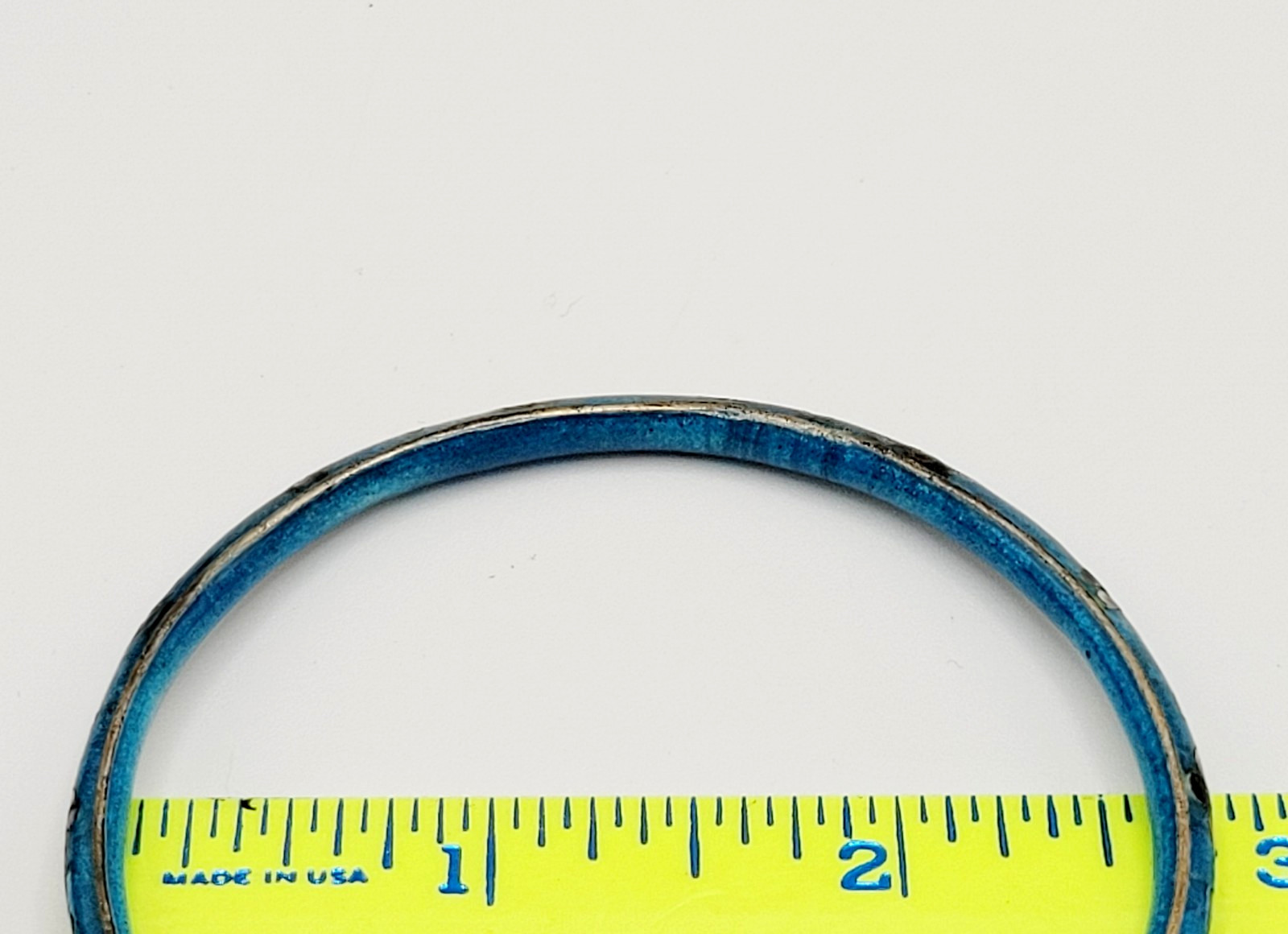 Cloisonné Light Blue Enamel Floral Hand Painted Asian Inspired Bangle Bracelet