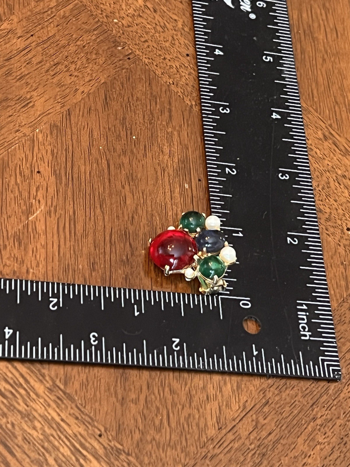 Vintage Moghul Multicolor Glass Cabochon Faux Pearl Stud Earrings Gold Tone Nice