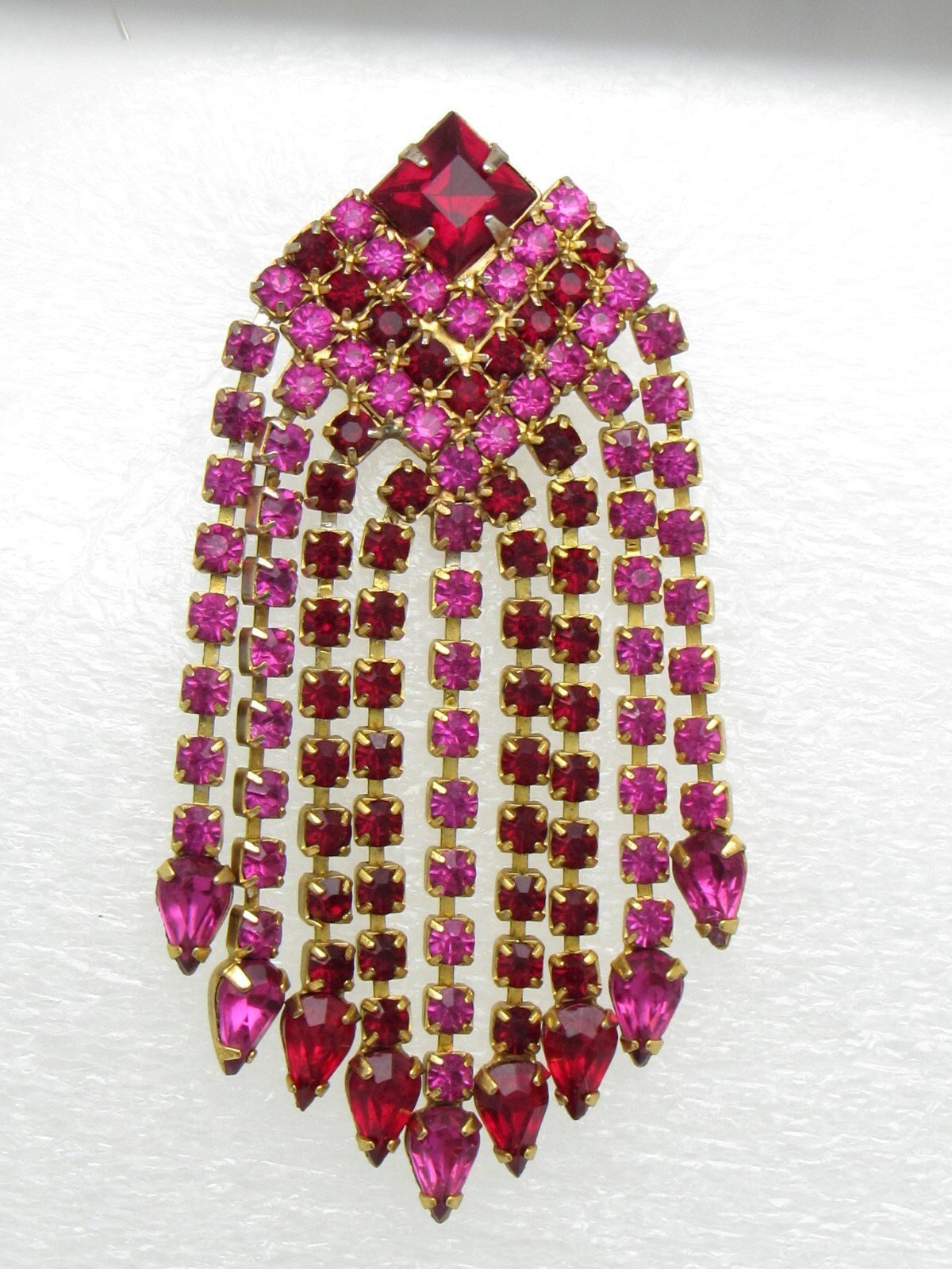 Kendall & Marcus NY Fuchsia Pink Red Crystal Rhinestone Waterfall Brooch Vintage