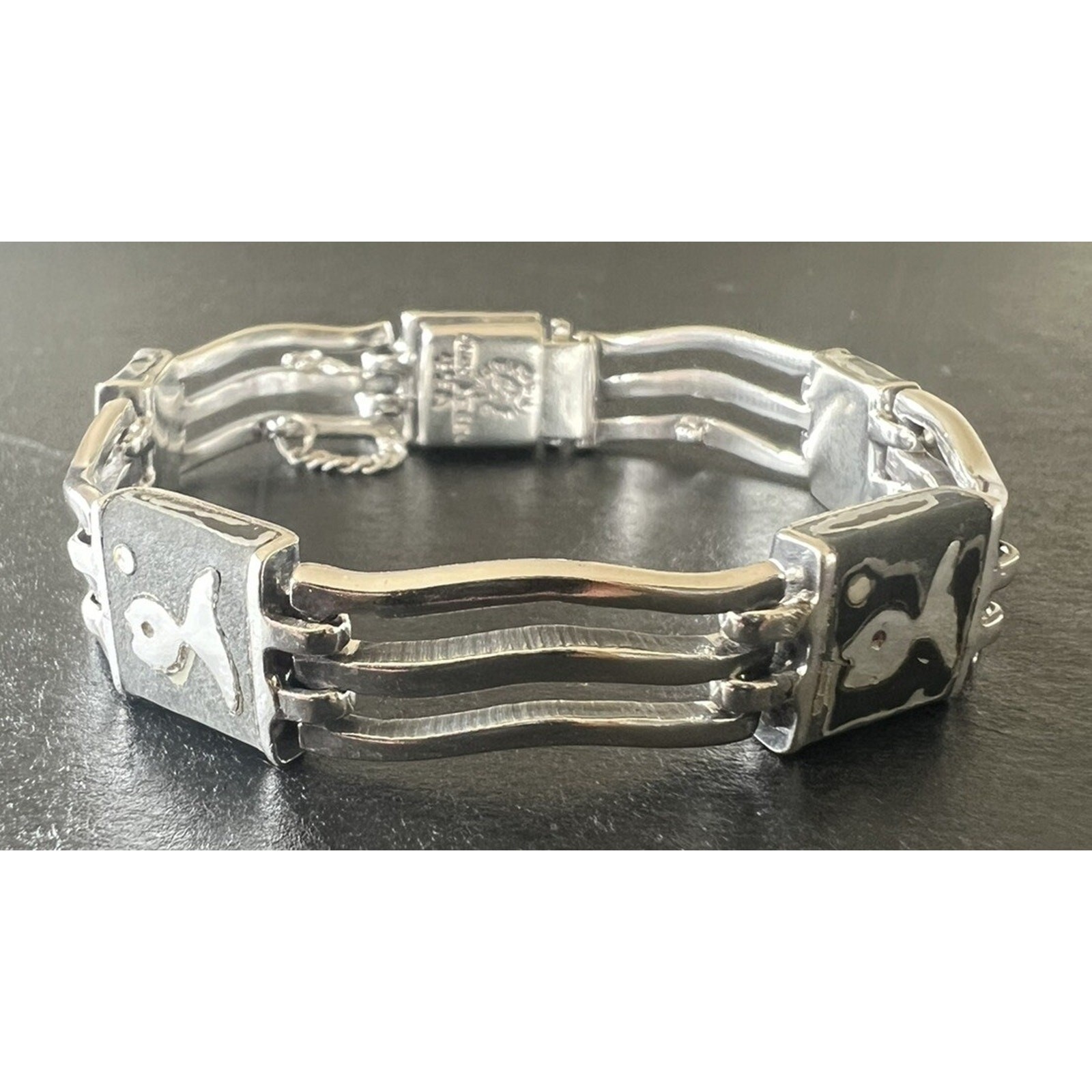 Los Castillo Taxco Mexico Sterling Silver Onyx Onix Negro Pisces Bracelet
