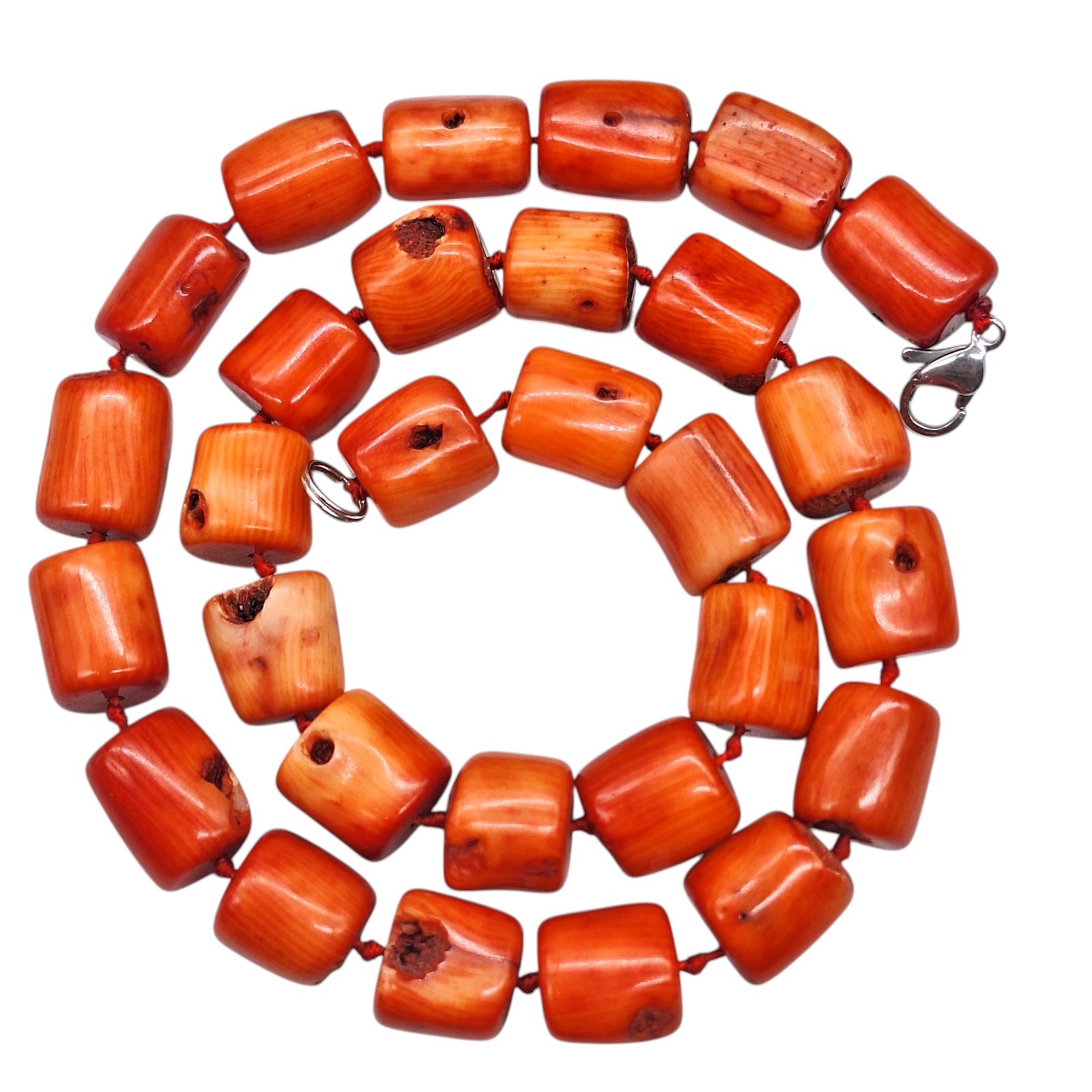 Vintage 91g Thick Natural Genuine Salmon Red Coral Beads Necklace
