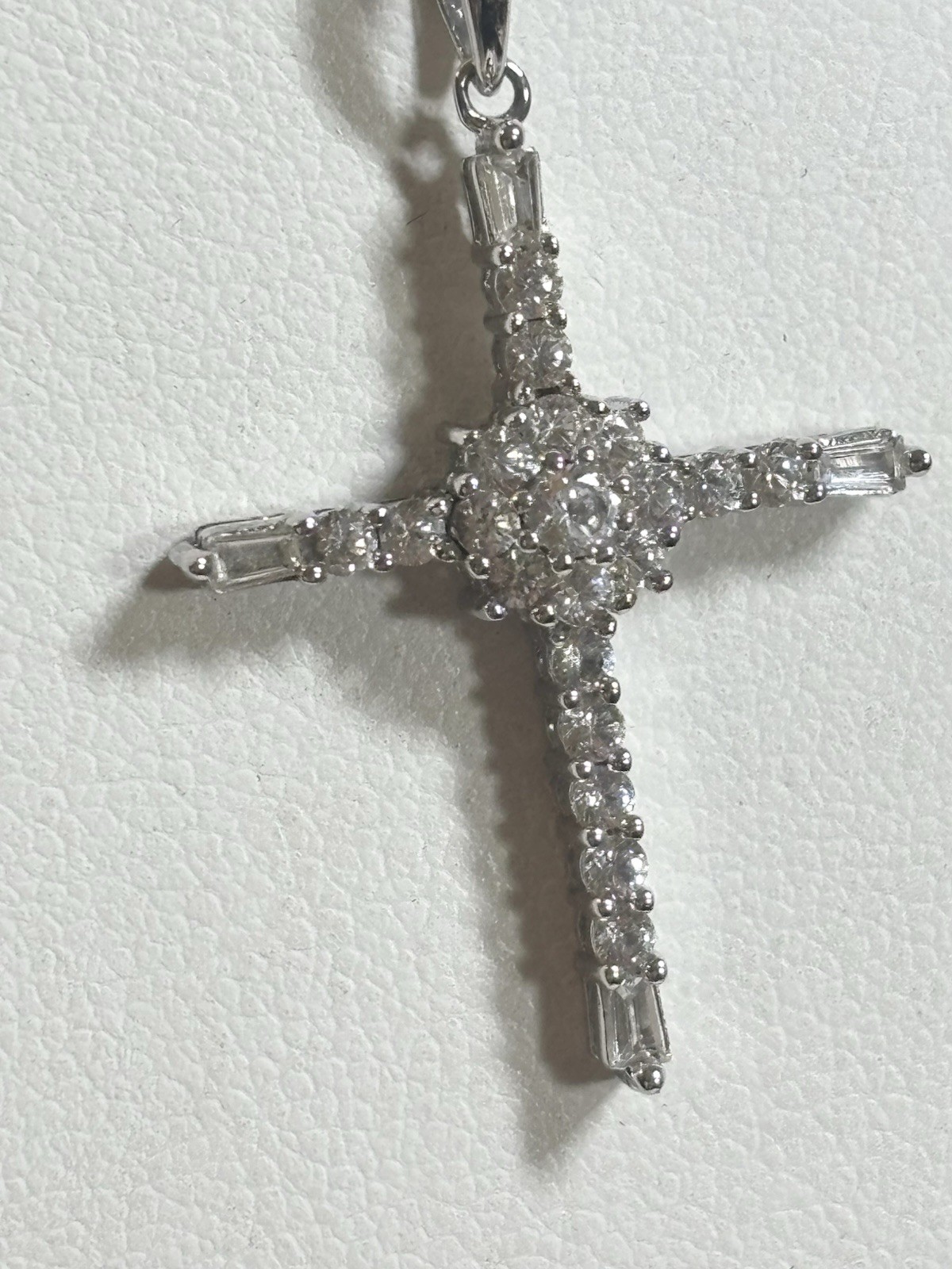 Vintage 925 Sterling Crystal Cross Necklace 18” 3)4 X 1”