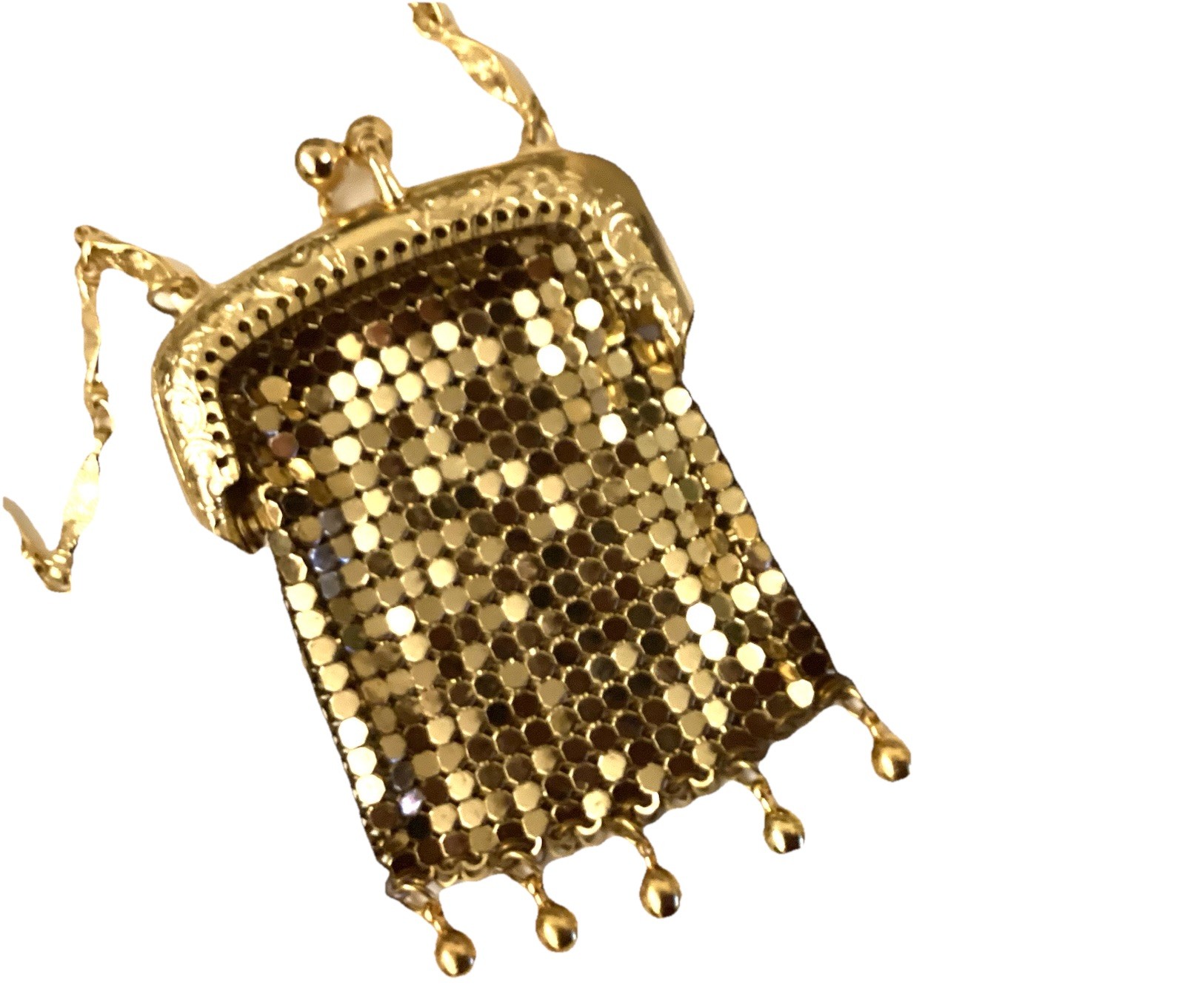 Vintage Gold Tone Mesh Chatelaine Purse Necklace Whiting Davis Pursette 1960s