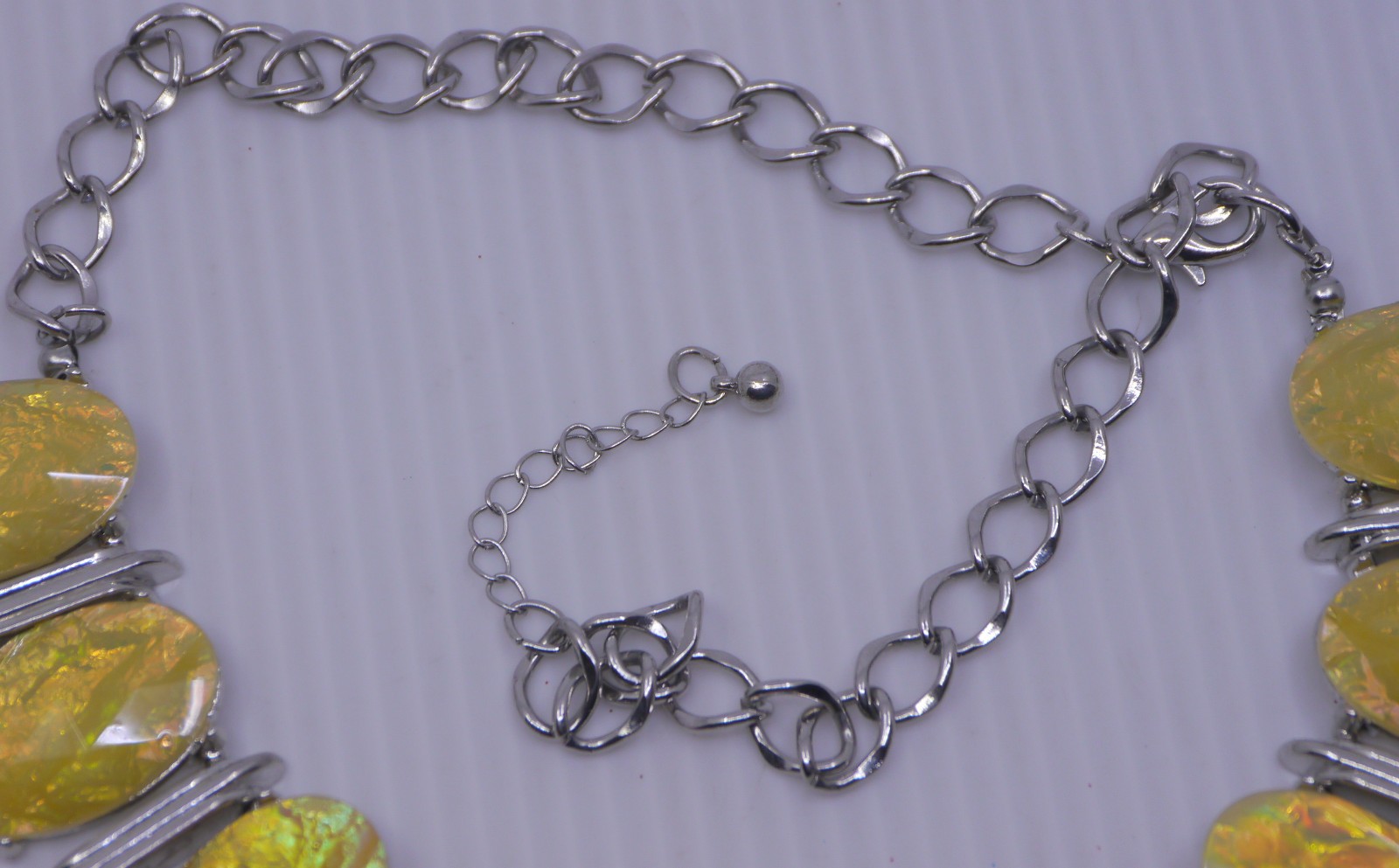 VINTAGE 22.5 IN. NECKLACE & EARRING SET w FAUX YELLOW OPALS, ART DECO DESIGN