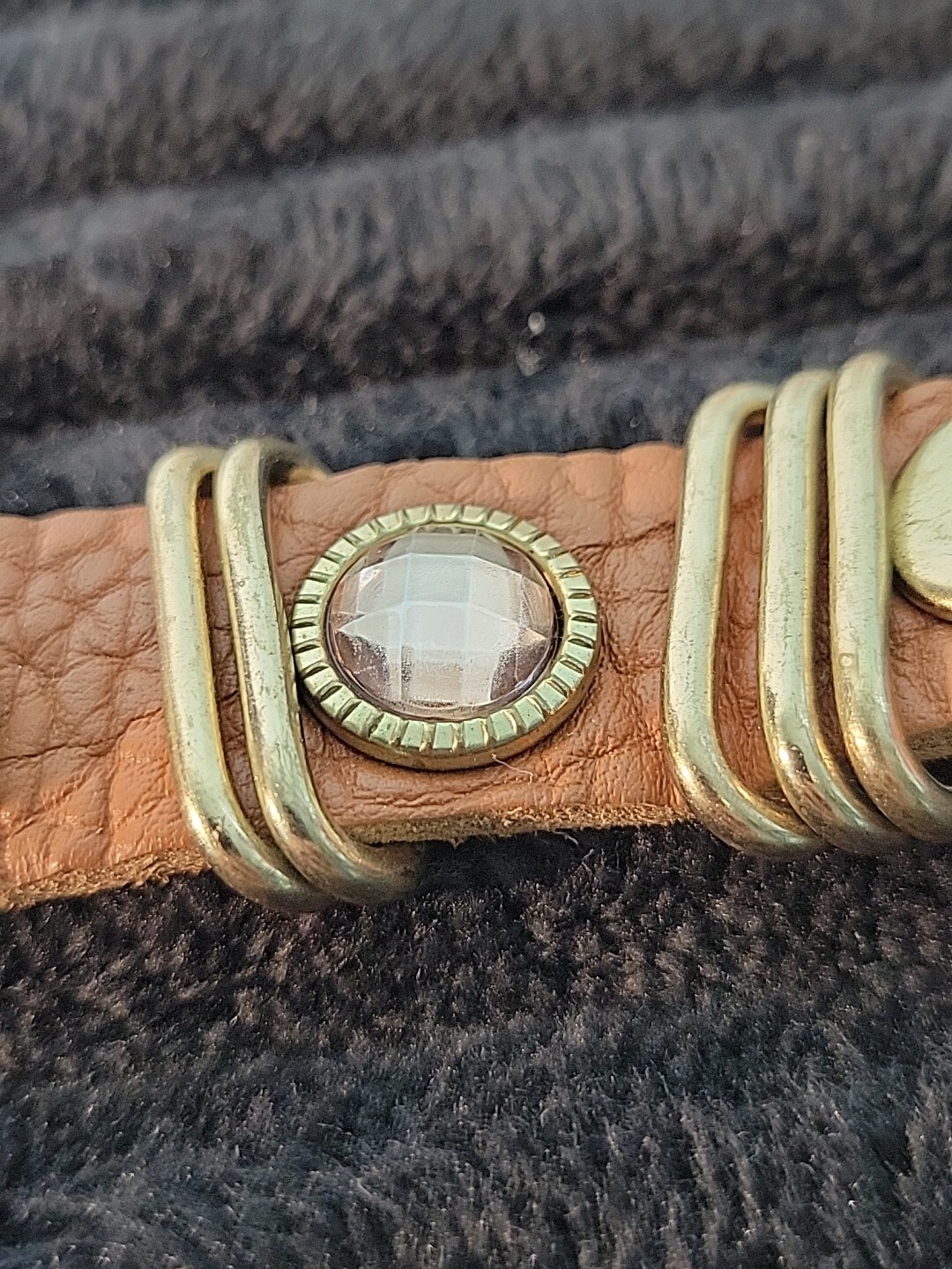 Vtg Natasha Genuine Leather Rhinestone Wrap Bracelet 7.5 Inch Adjustable Snap