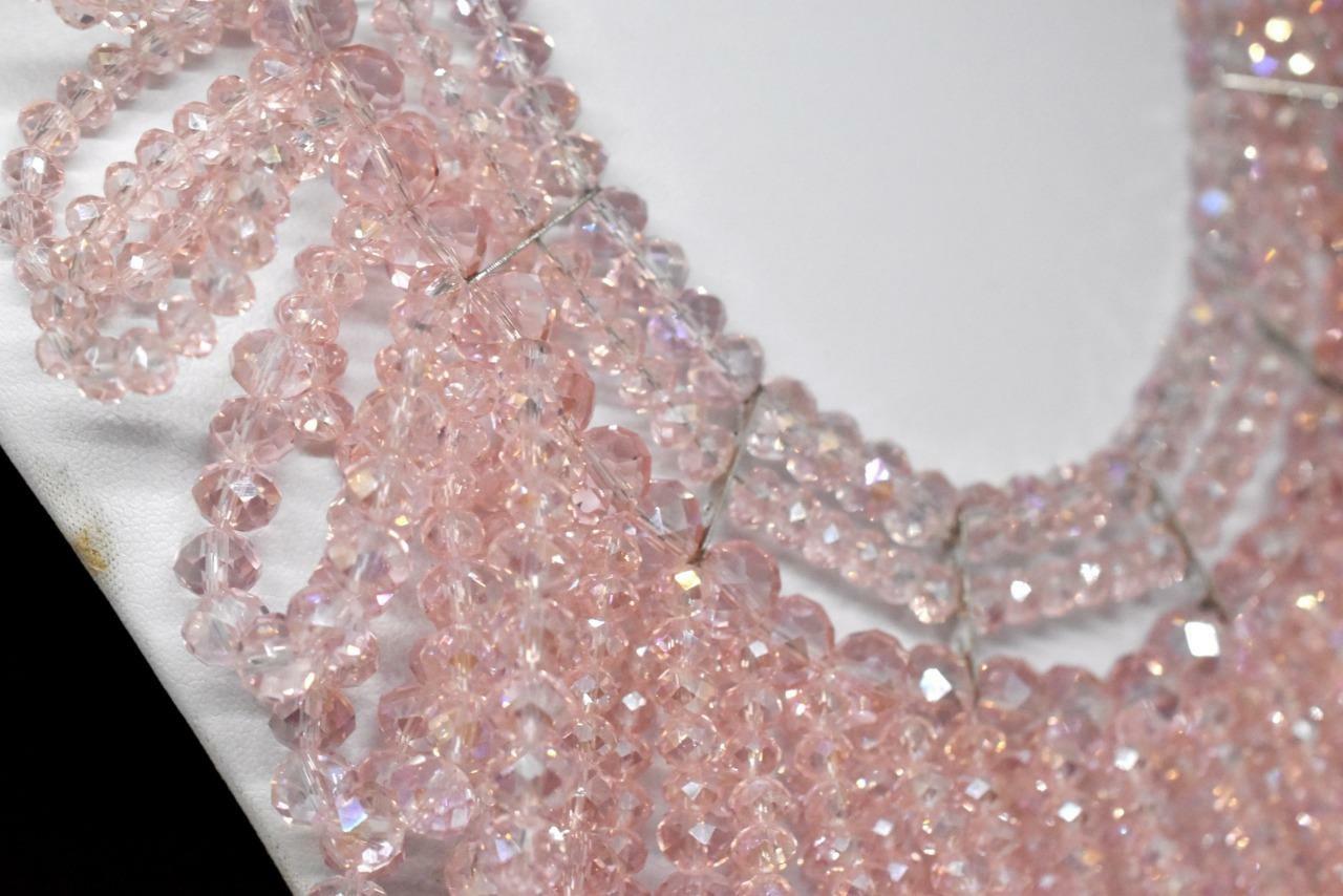 STUNNING Rose PINK Crystal Beaded Bib Draping Loop Necklace Adjustable Clasp