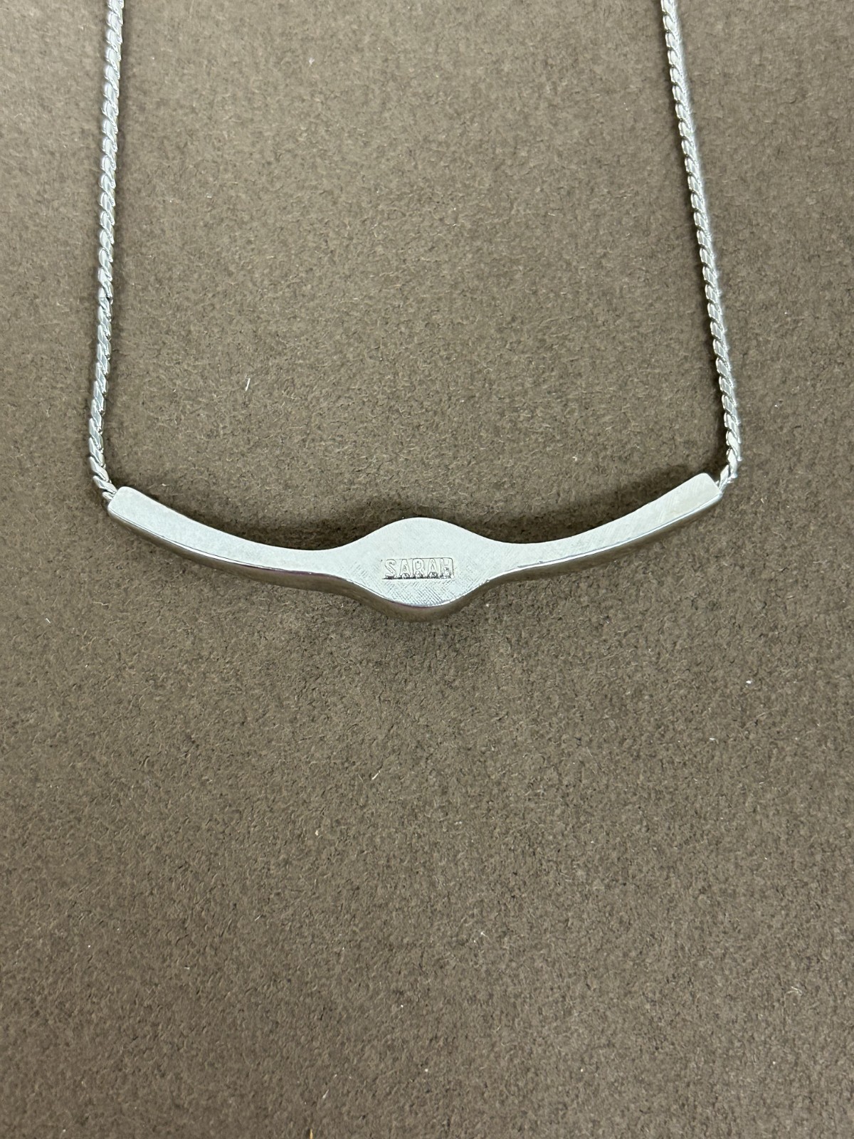 Vintage Sarah Coventry Norwegian Ice Curved Bar Necklace w/ Blue Glass 15″-17″