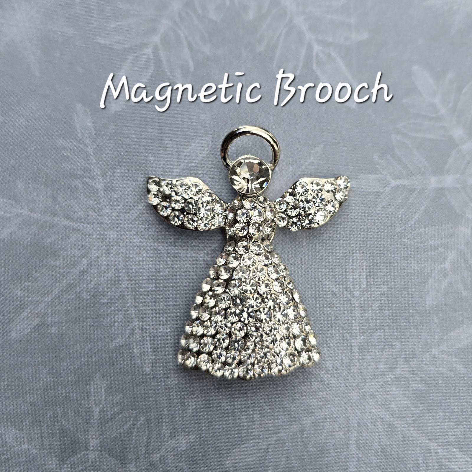 Sweet Silver Angel MAGNETIC Brooch. Angel jewelry, Christmas. Remembrance gift.