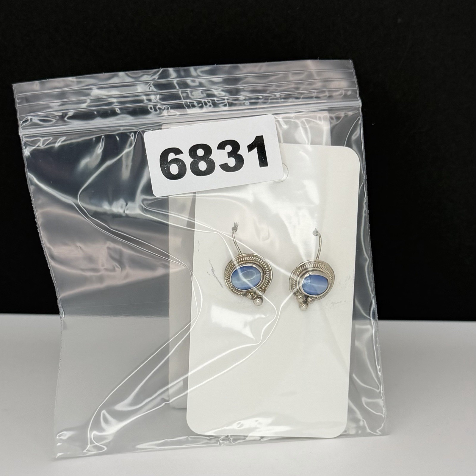 ATI Mexico 925 Sterling Silver Blue Cats Eye Drop Earrings Fish Hook Vintage