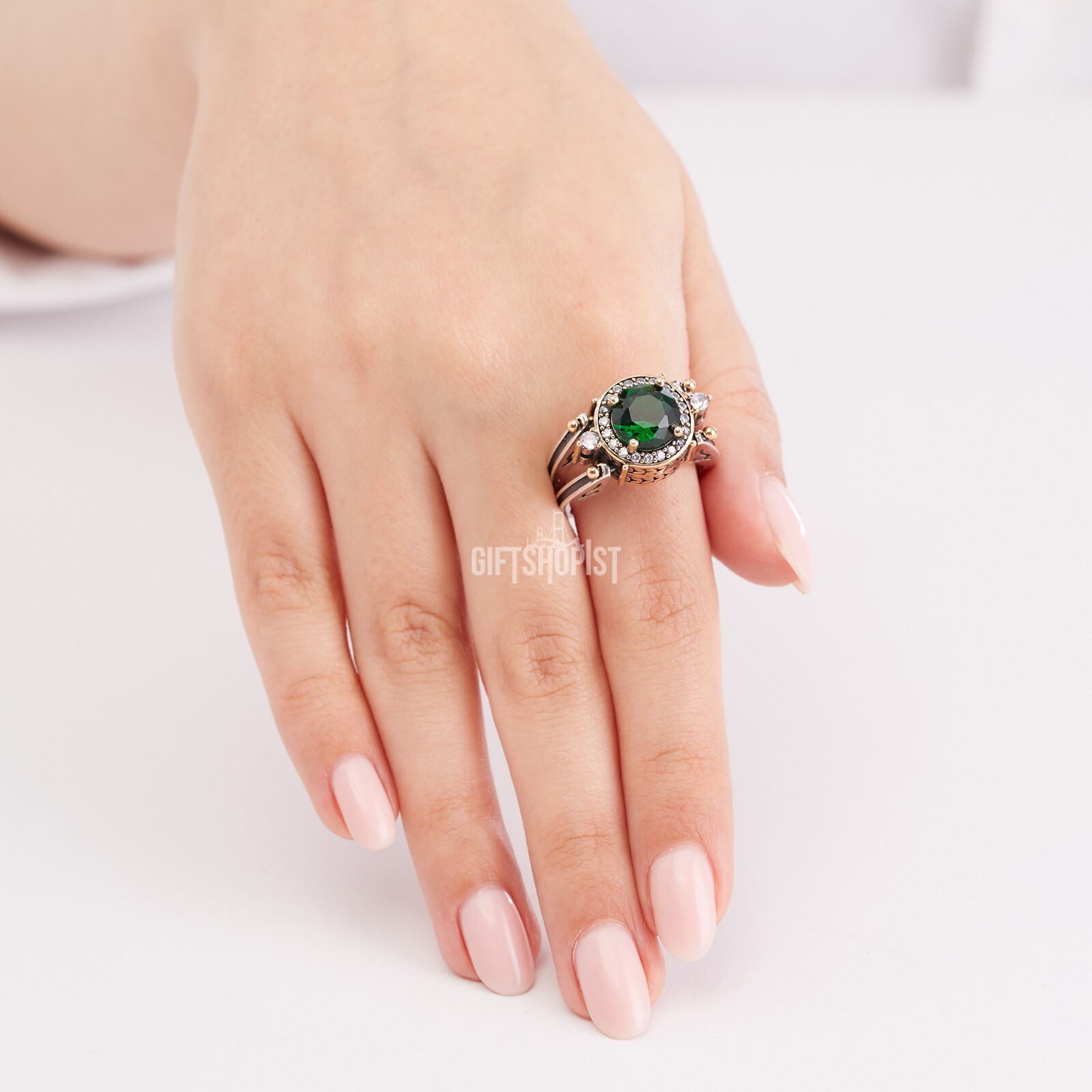 Turkish Reversible Round Emerald and Black Onyx Topaz 925 Sterling Silver Ring