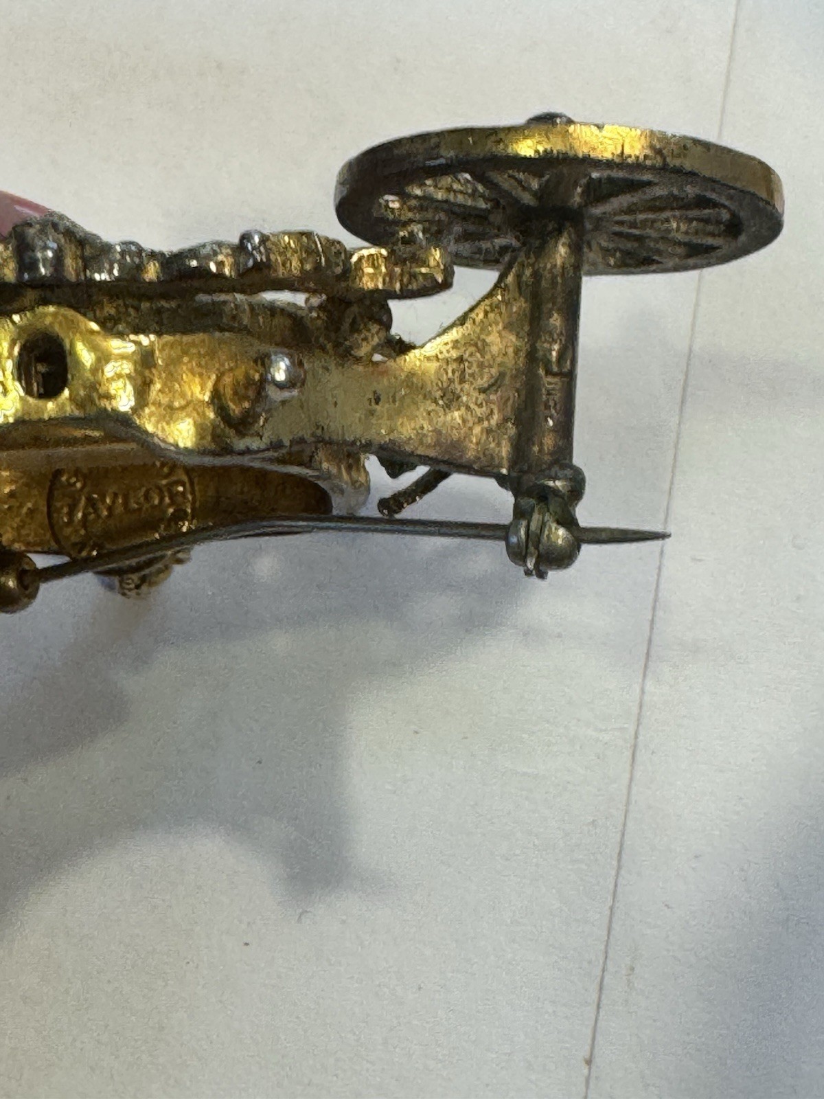 RARE Sterling Gold Wash TAYLOR Dimensional Carriage & Watch Brooch NEEDS REPAIR