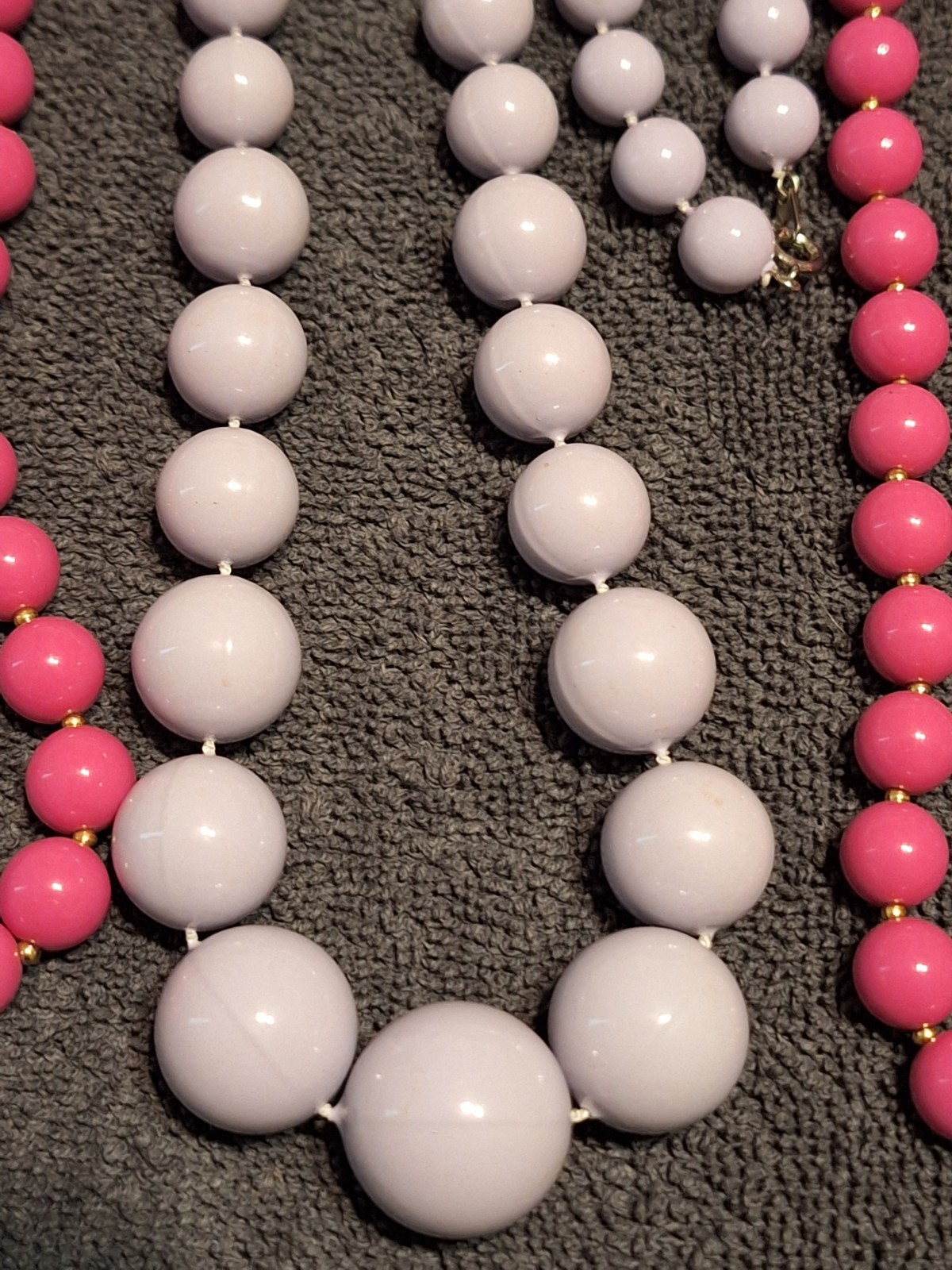 Vintage Lot Of 5 Beaded Costume Necklaces Various Lengths Purple Pink Red