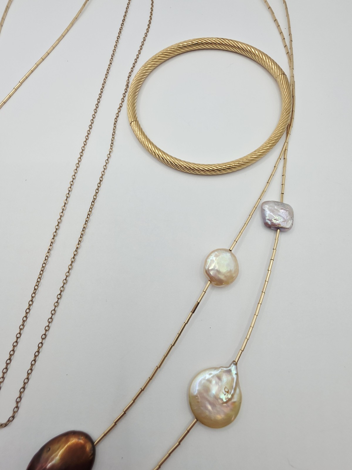 Vintage Gold Filled Jewelry 14K GF Marathon Bracelet Pearl Necklace 20g *read