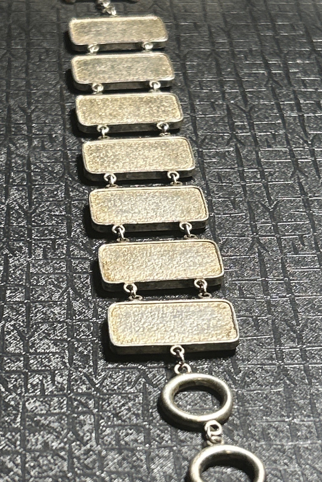 VTG Sterling Silver Multi Natural Crushed Gemstone Panel Bracelet Rectangle 925