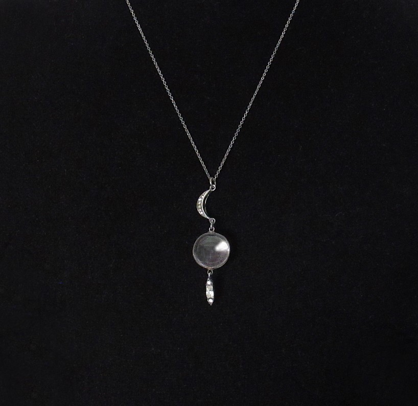 Art Deco Pools of Light Rock Quartz Orb Sterling Silver Necklace