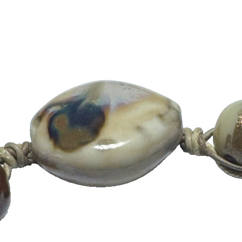 Vintage Jewelry Necklace Glass Ceramic Wood Tan Bead Beaded Marbleized Chunky 67