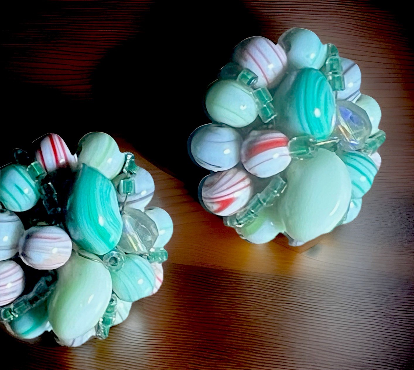 Lot -10 CLUSTER BEADED’ CLIP ON EARRINGS Pinks/purples/white/green gold Costume