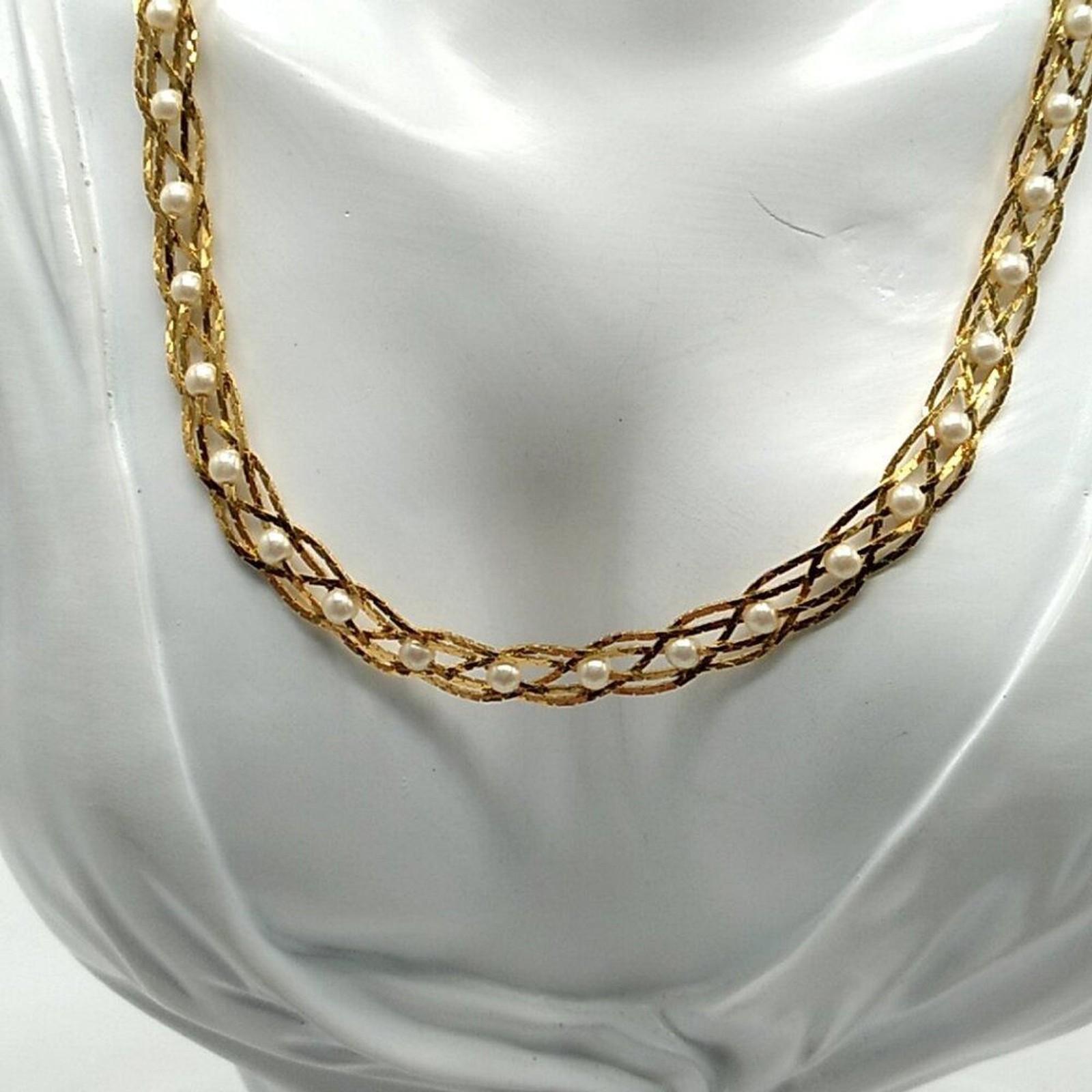 Vintage Avon Convertible Gold-tone Braided Pearl Necklace-Bracelet Silver Plated
