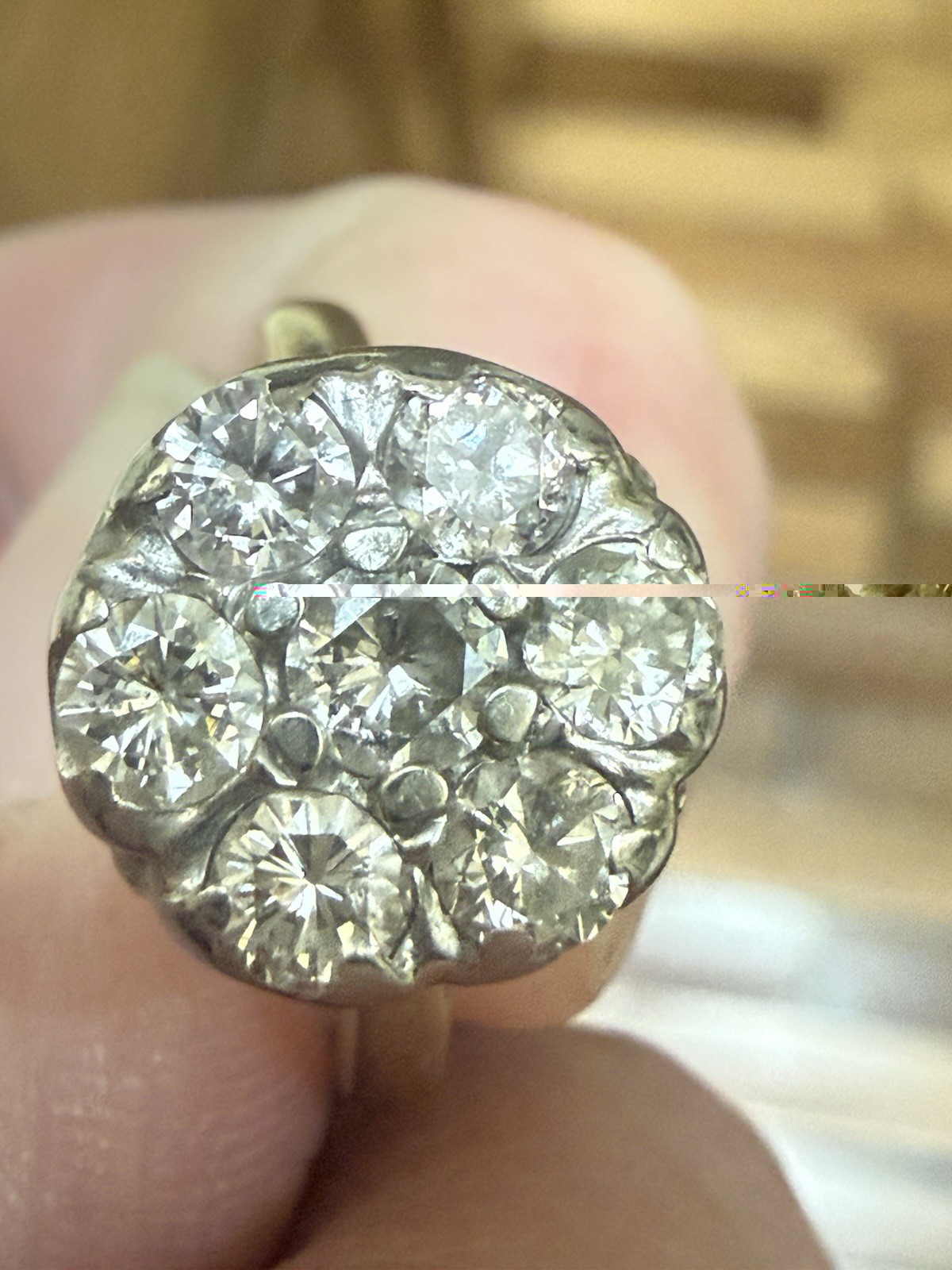 Vintage 1930’S to 1950’S 14K Gold Round Natural Cut Diamond Cluster Ring Size 6