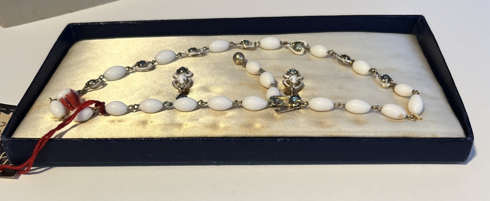 Vtg Jewels Styled by Duane Rhinestone & White Stones Choker Earrings 50s Boxed