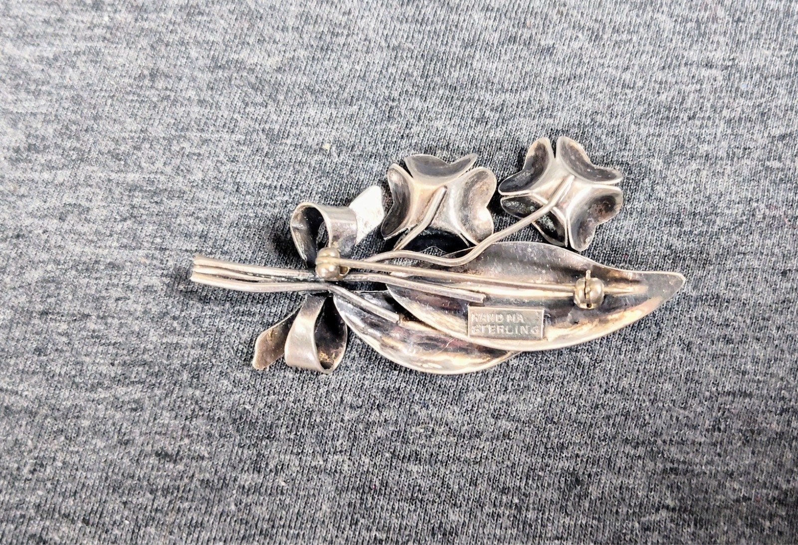 Vintage Mid Century Sterling Silver Handmade Floral Bow Bouquet Brooch Pin