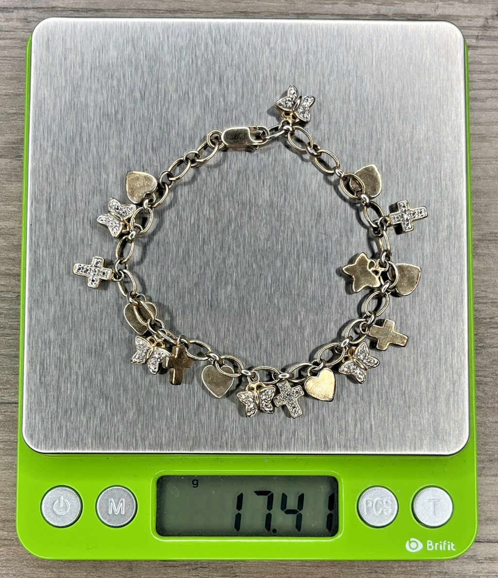 Sterling 925 Gold Wash Delicate Charm Bracelet Cross Heart Butterfly Ross Simons