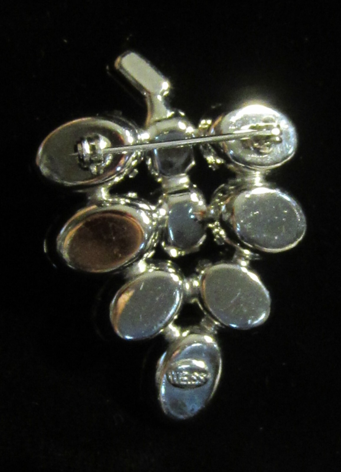 Vintage Clear Rhinestone grape cluster brooch signed Weiss prong set