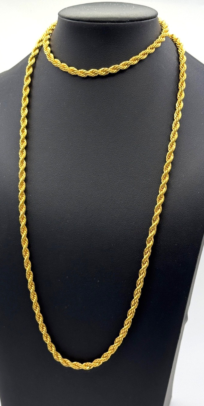 Vintage 36″ Thick Monet Necklace Twisted Rope Chain Gold Tone Sister Clasp