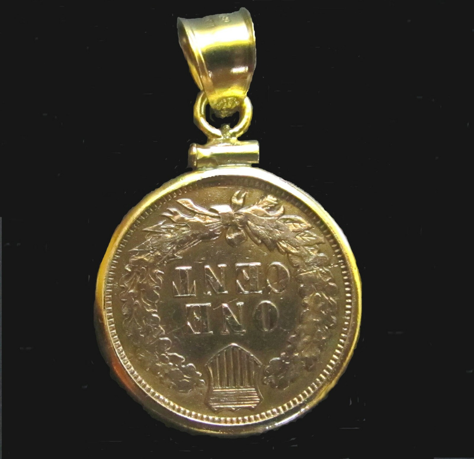 Coin Pendant Vintage Indian Cent Reeded Edge Gold Filled Bezel Soldered Bail
