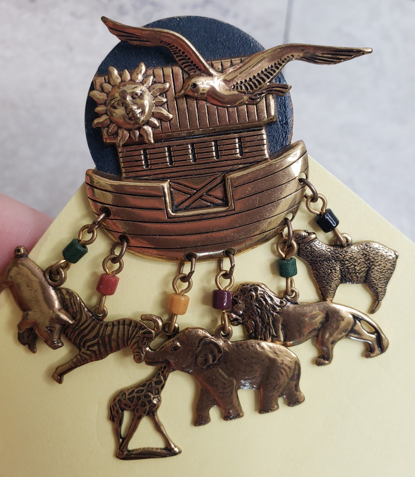 Lot Of 2 Noah’s Ark Brooch Beautiful Goldtone Animals Charms Pin