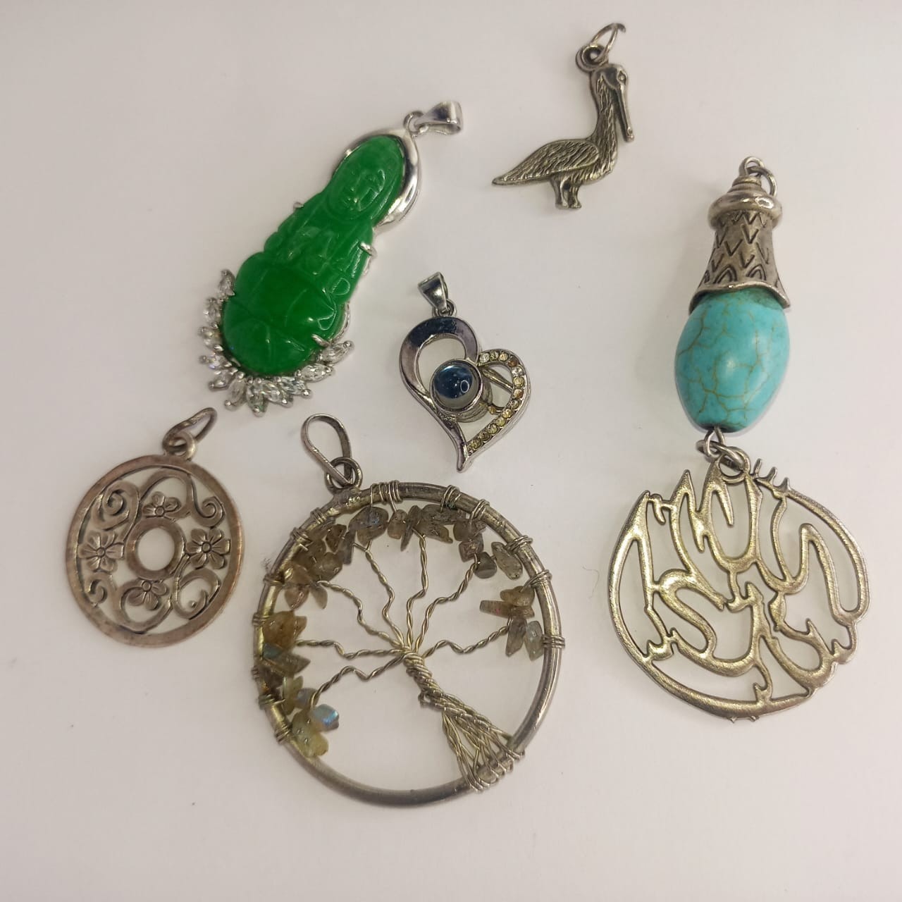 **Mixed Vintage Pendant Lot with Turquoise, Jade & Tree of Life Charms**