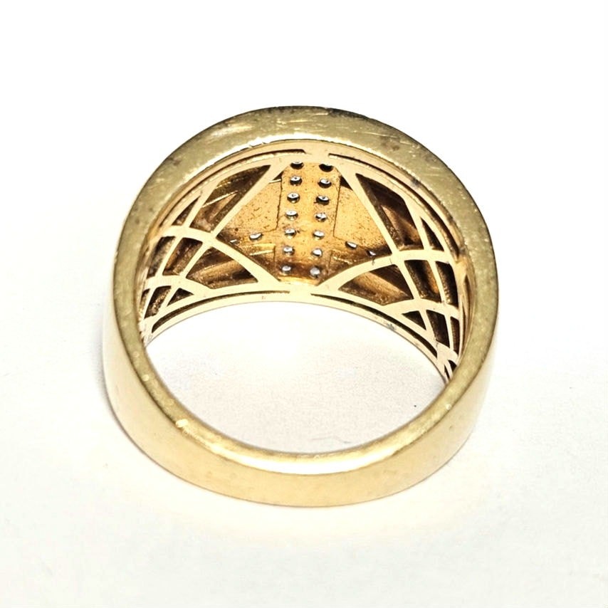 Vintage AVF Signed Vermeil Sterling Black Enamel & White Topaz Ring