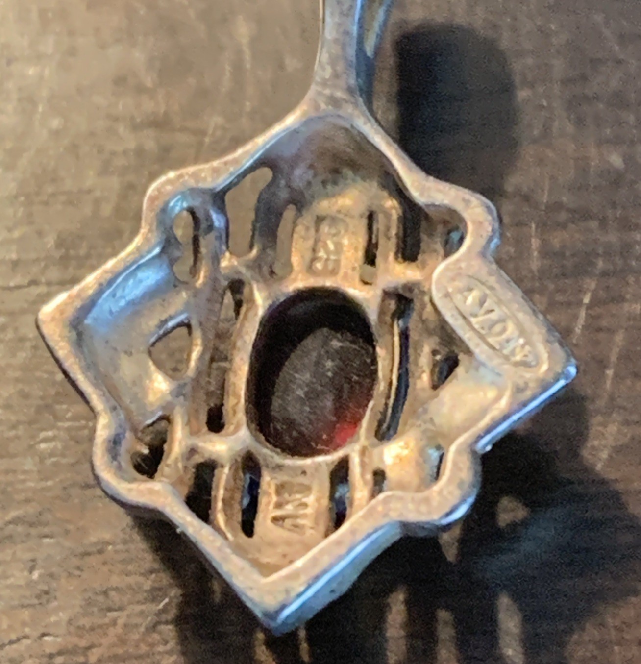 Vintage Avon .925 Sterling Pendant with Garnet Center Stone about 1 Inch
