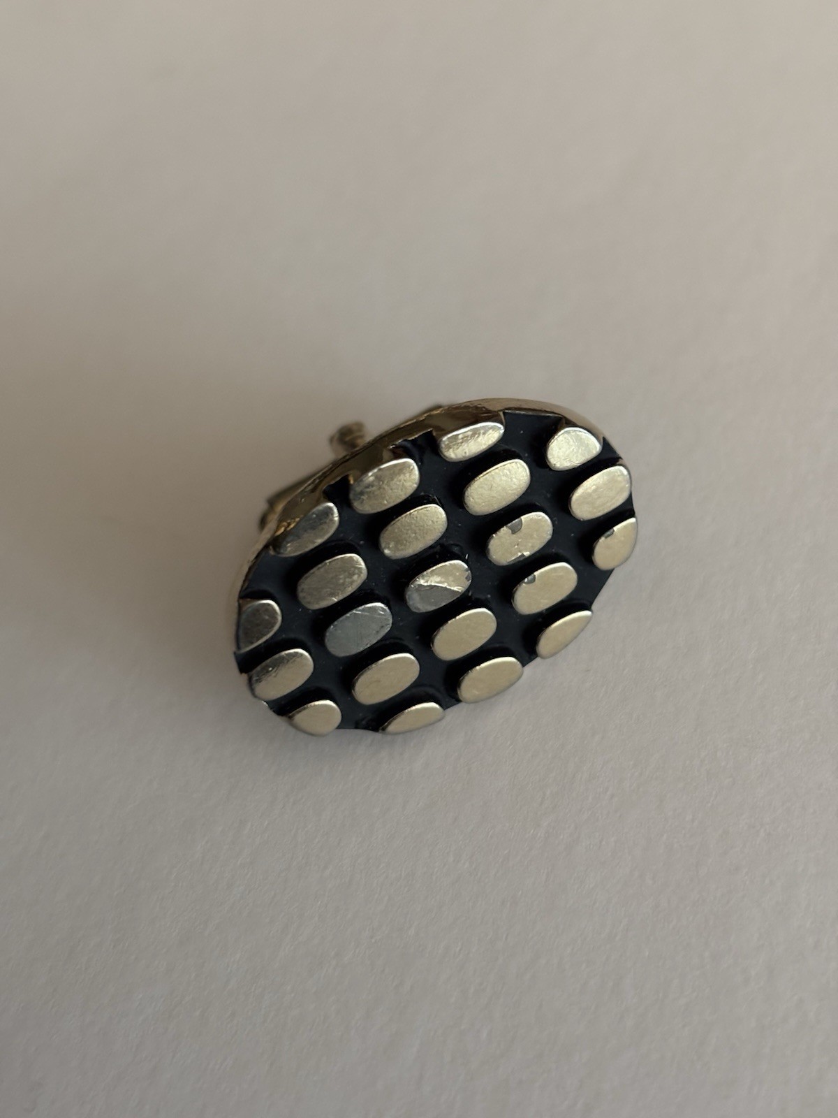 Vintage Cuff Links And Tie Clip Set Gold Toned Oval Shape Black Textured