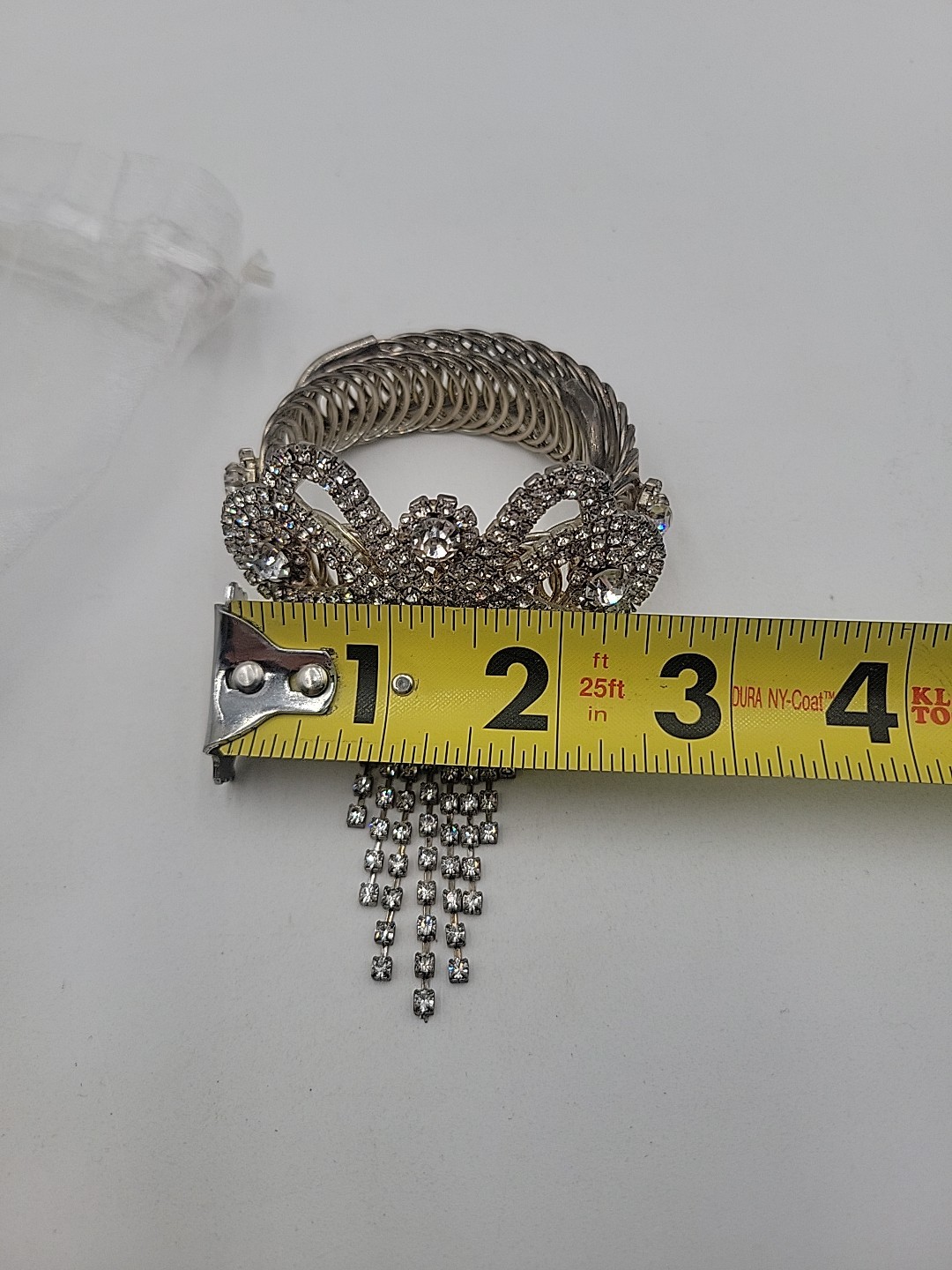 Vintage Rhinestone Cuff Dangle Bracelet, Stretch Band