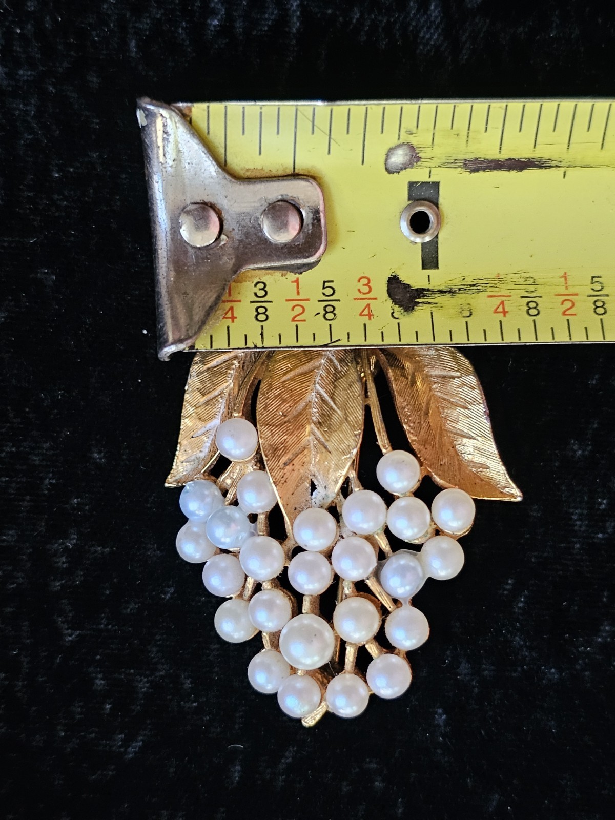 Vtg Lot 3 Brooch Grape Bunch Vine Clusters Imitation Pearl Gold Tone Fruit Pin