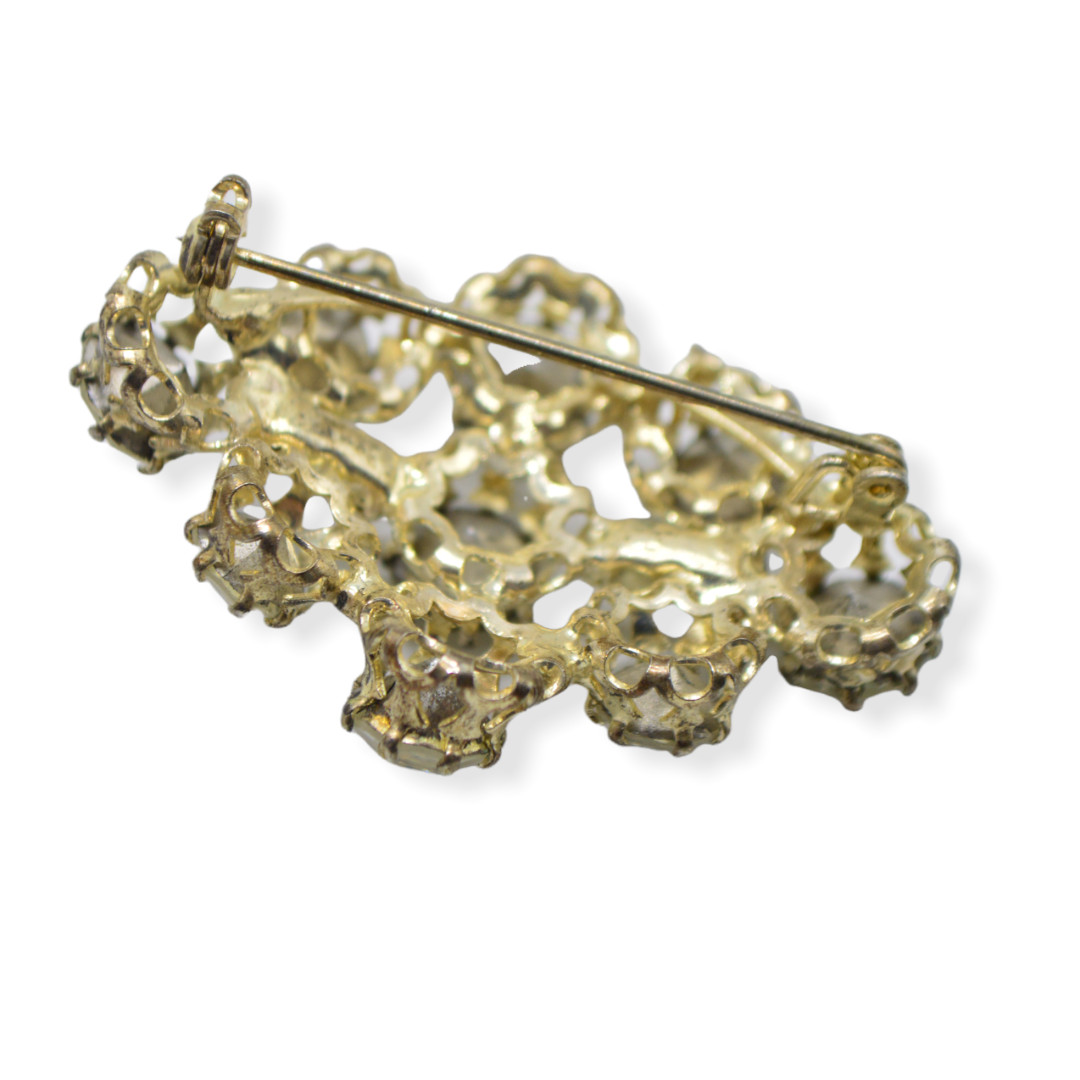 Austrian Clear Glass Rhinestone Art Deco Style Silver Tone Vintage Brooch