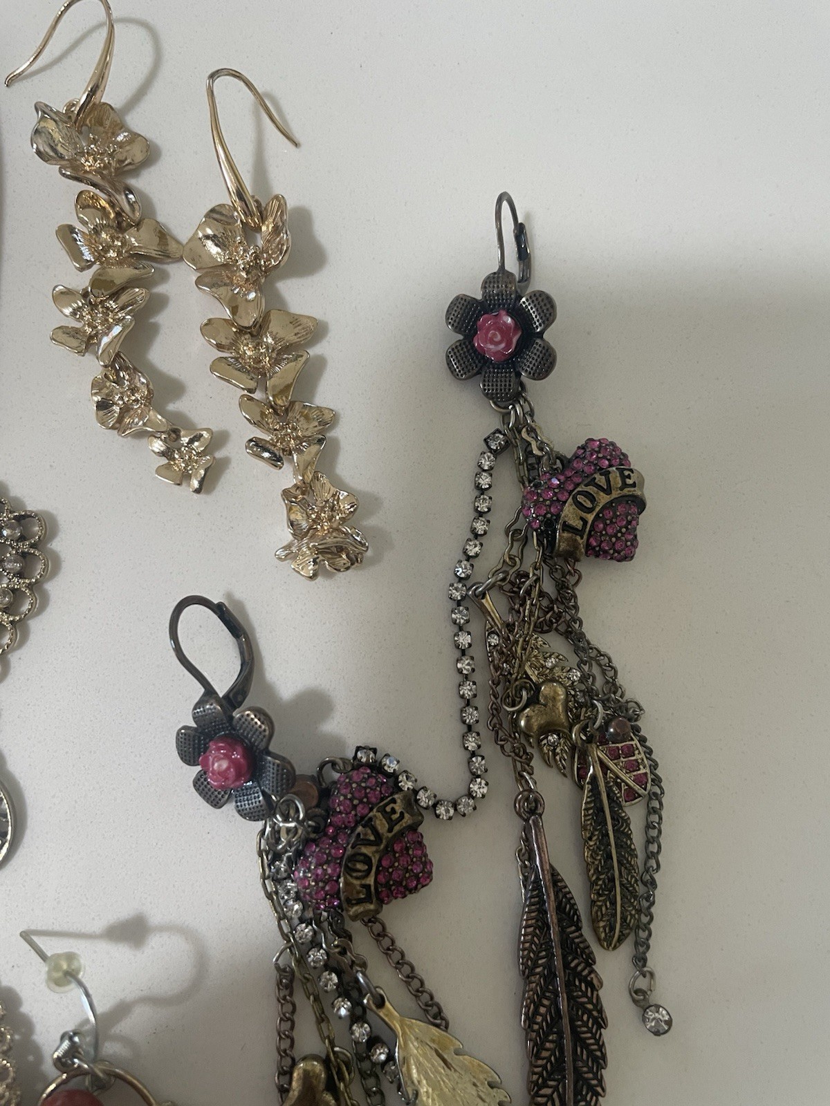 Vintage Costume Jewelry Earrings Lot (9 Pairs) Boho Fairy Dangle Hoops Retro