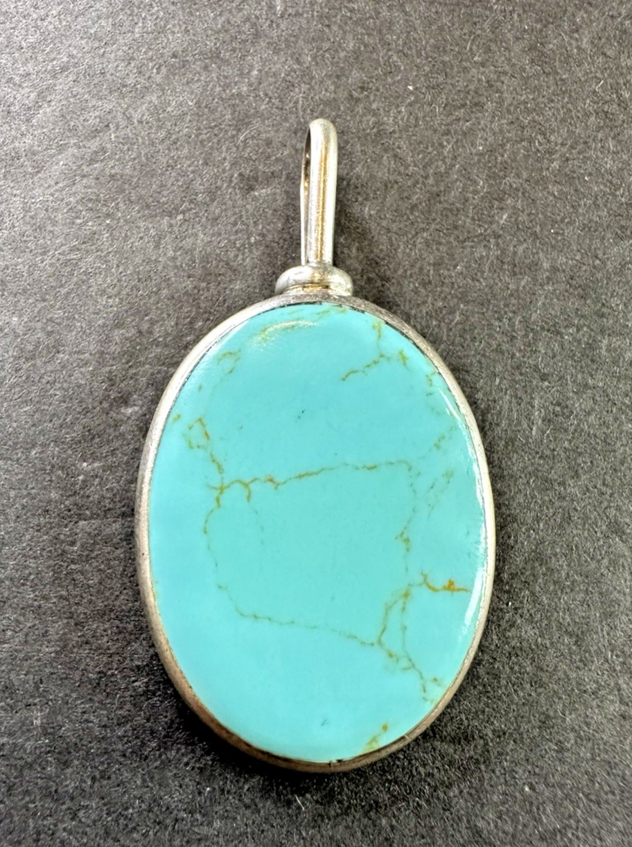 ATI ANNIKA WITT 925 Sterling Silver Vintage Mexico Turquoise Pendant LARGE HEAVY