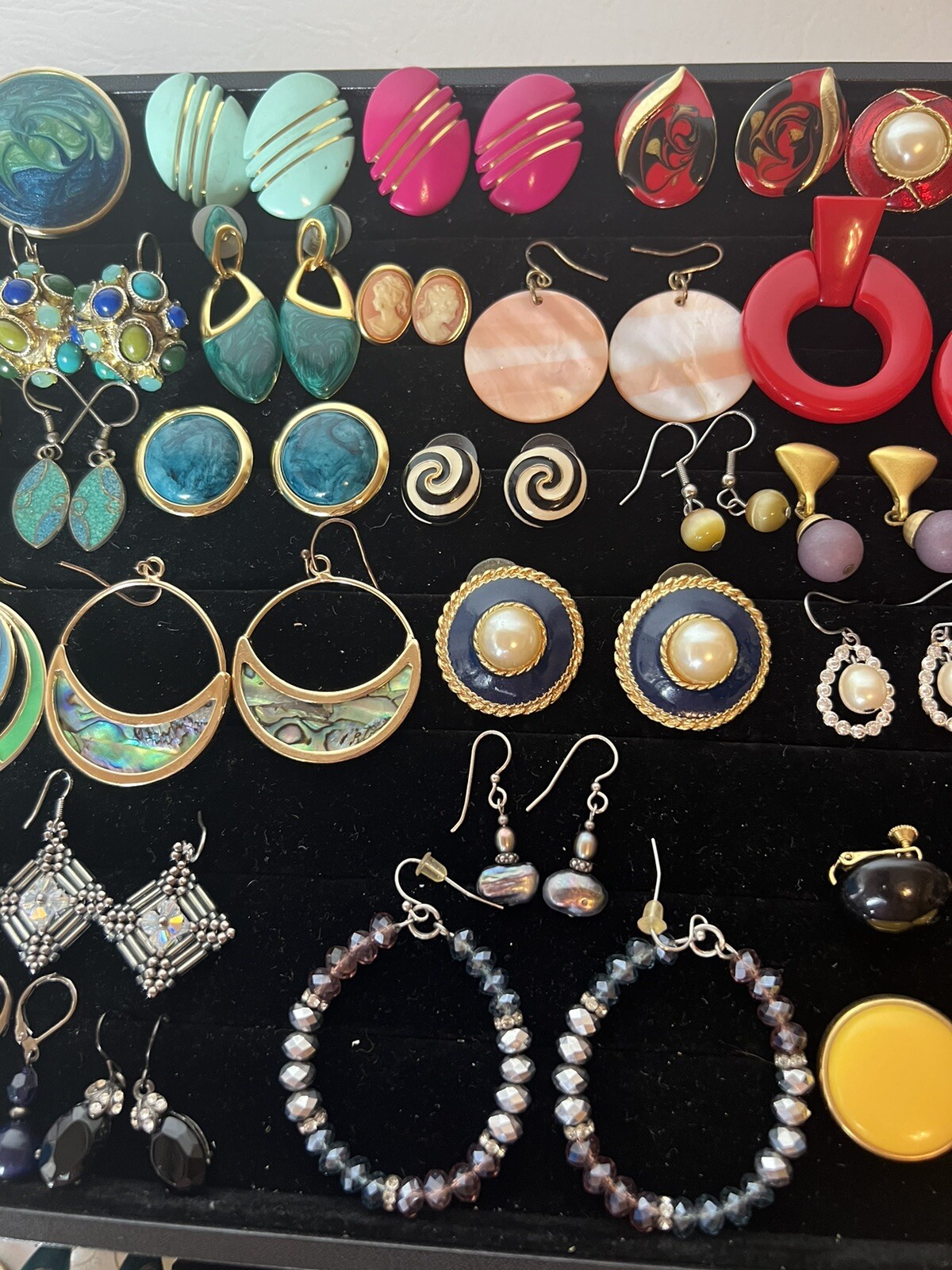 Lot Of Vintage Fashion Earrings 47 Pairs Of Drop Dangle Pierced Enamel
