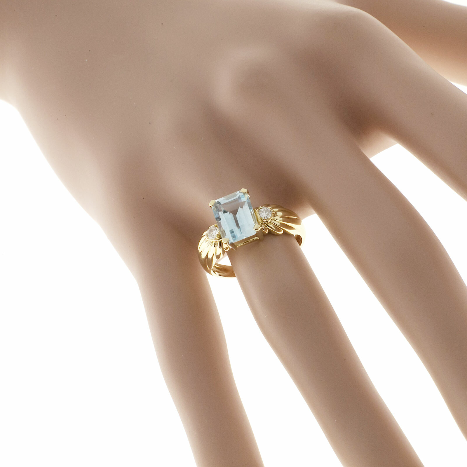 Vintage 3.50ct Light Blue Emerald Cut Topaz & Round Diamond 14k Yellow Gold Ring