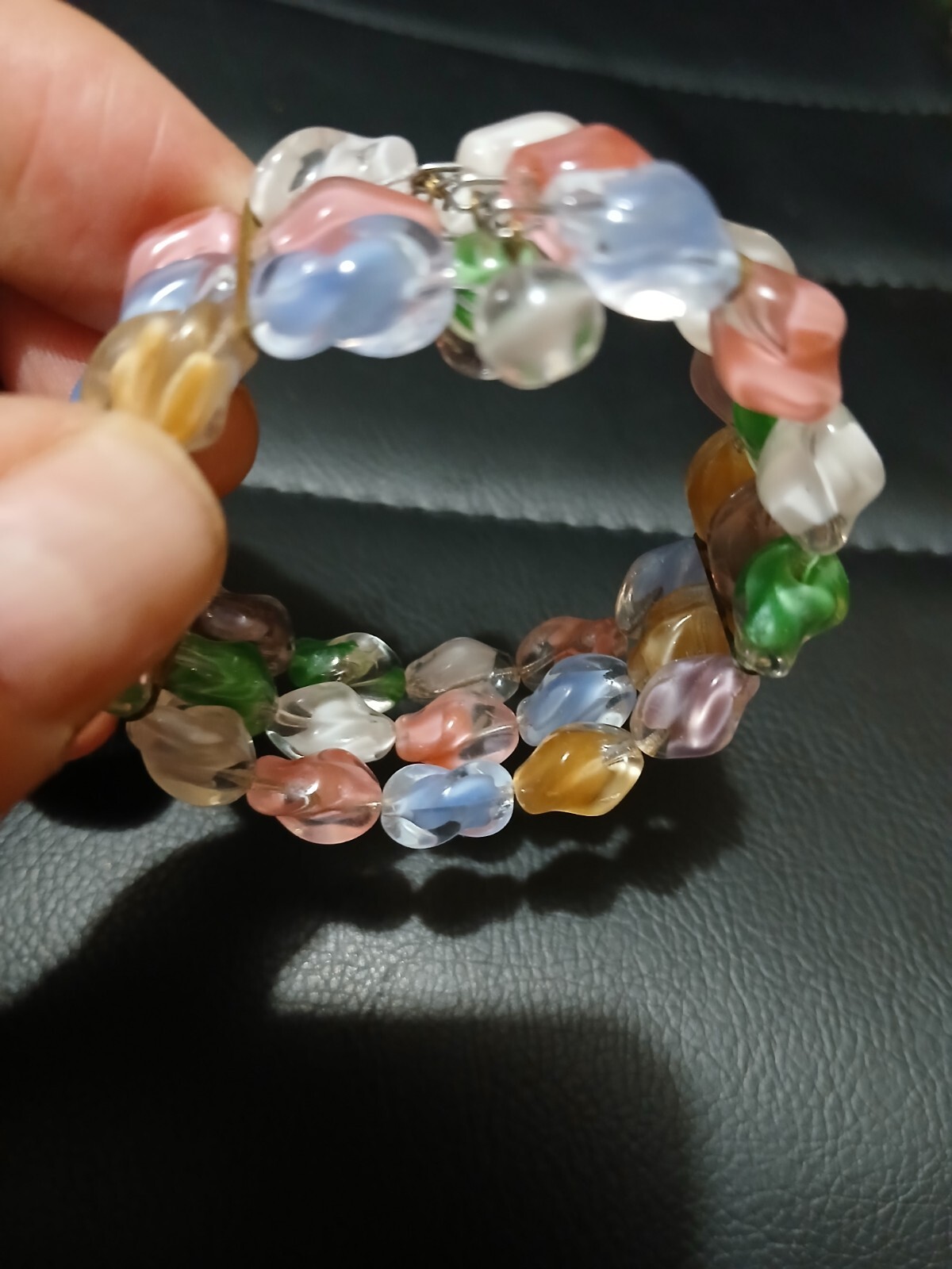 Vintage/Wrap Bracelet/Girve Glass/Beads/Pastel Multi Color 3 Row