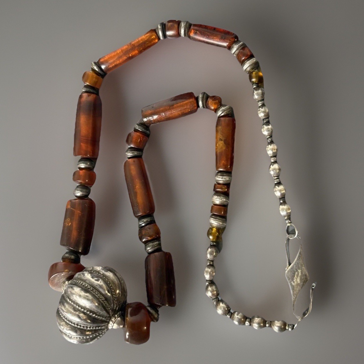 vintage Statement Necklace sterling silver 925 Sign Artisan Large Amber Runway