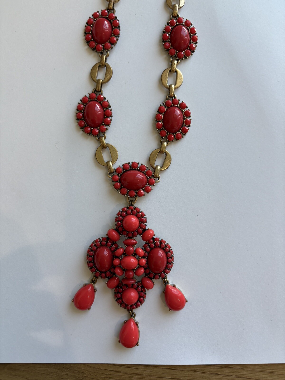 Stella Dot Necklace Sardinia Red Coral Removable Pendant 22-24” Gold Tone