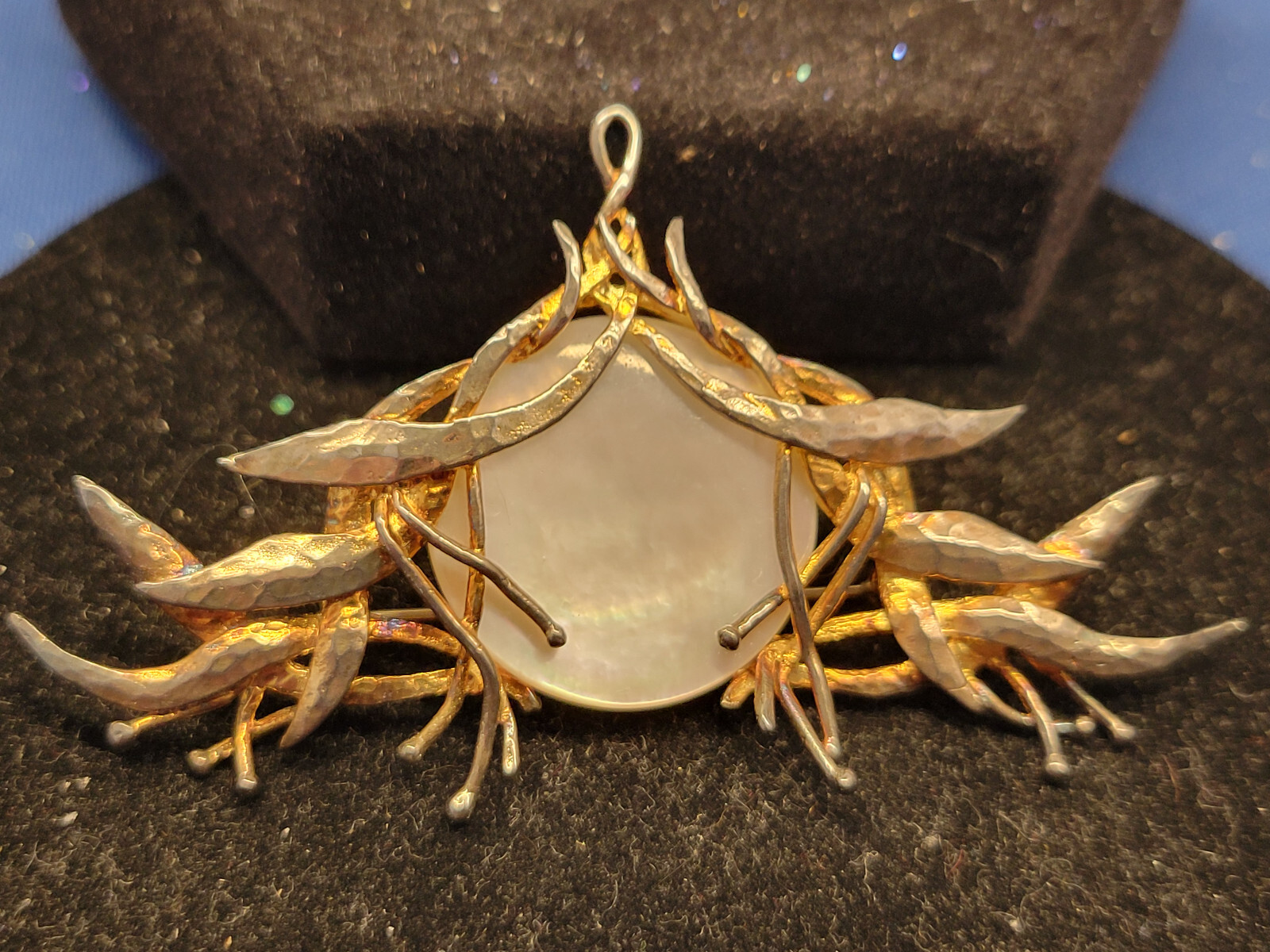 Brooch Pin Metal and Oyster Shell 008
