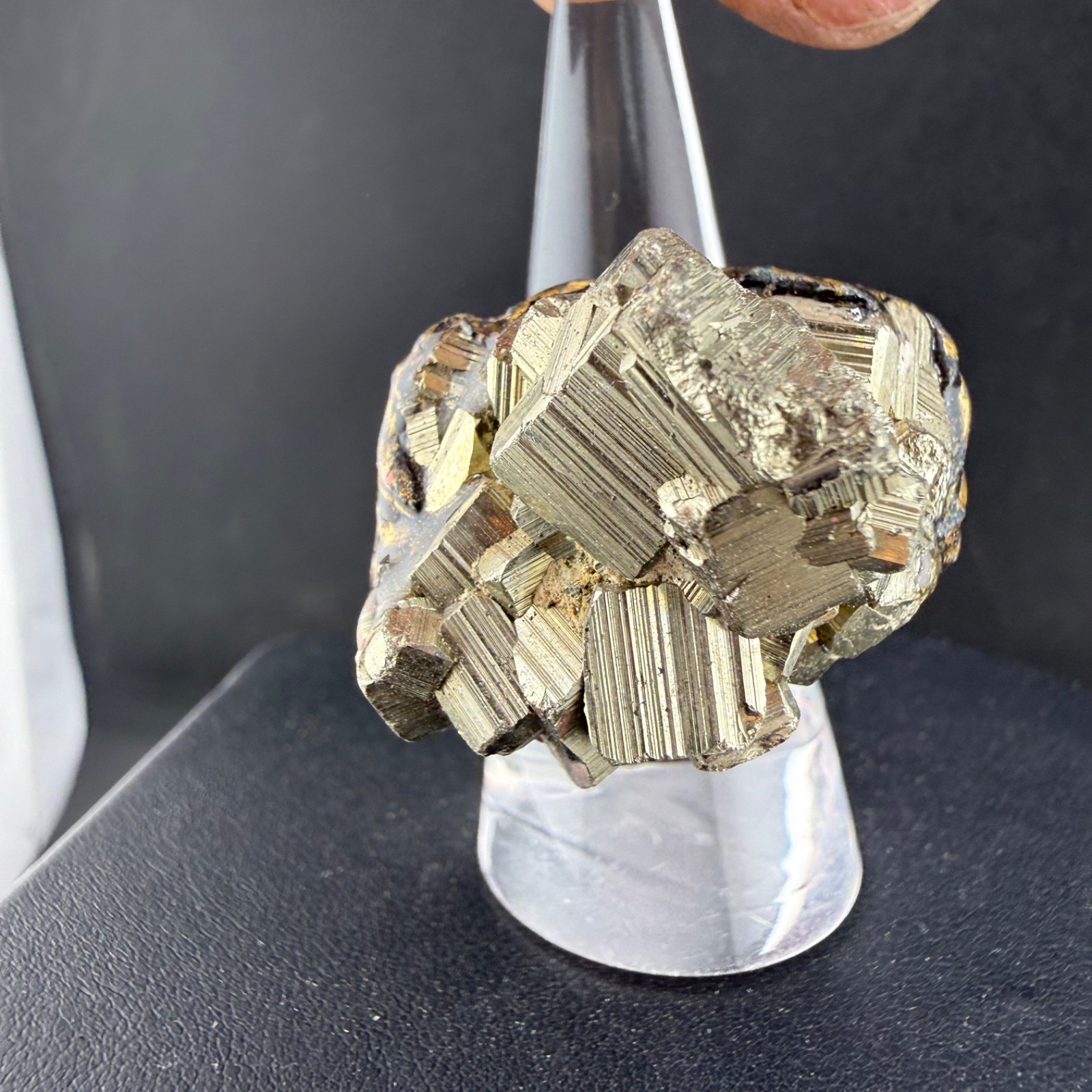 Vintage Pyrite Crystal Cluster Ring Acrylic Size 7