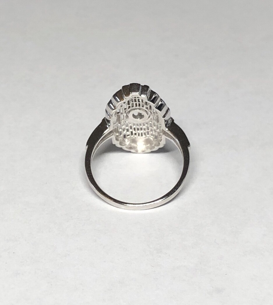Vintage NOS 14KT White Gold 0.35 Carat Old Mine Cut Diamond Filigree Ladies Ring